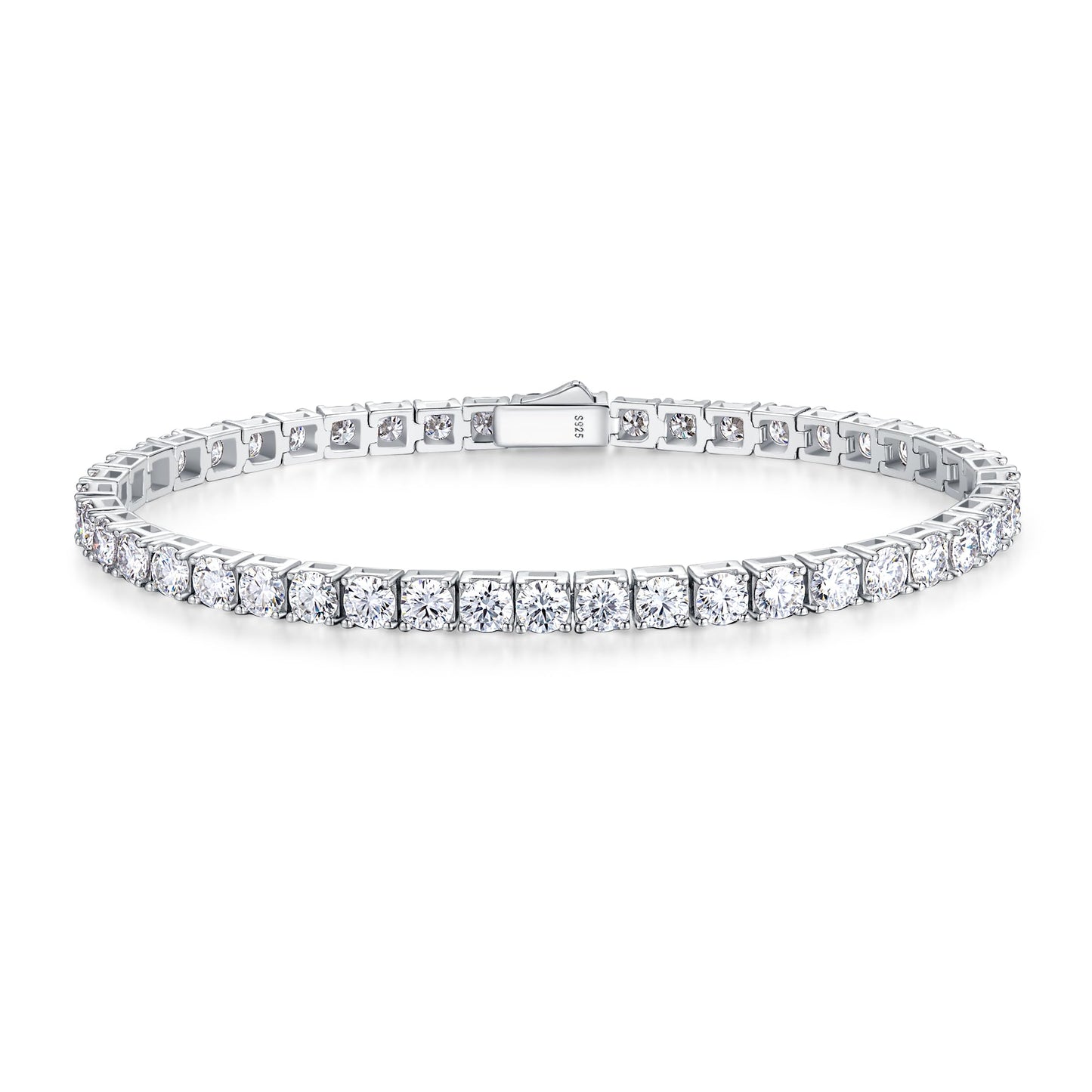 White Gold 4mm Sterling Silver Moissanite Tennis Bracelet
