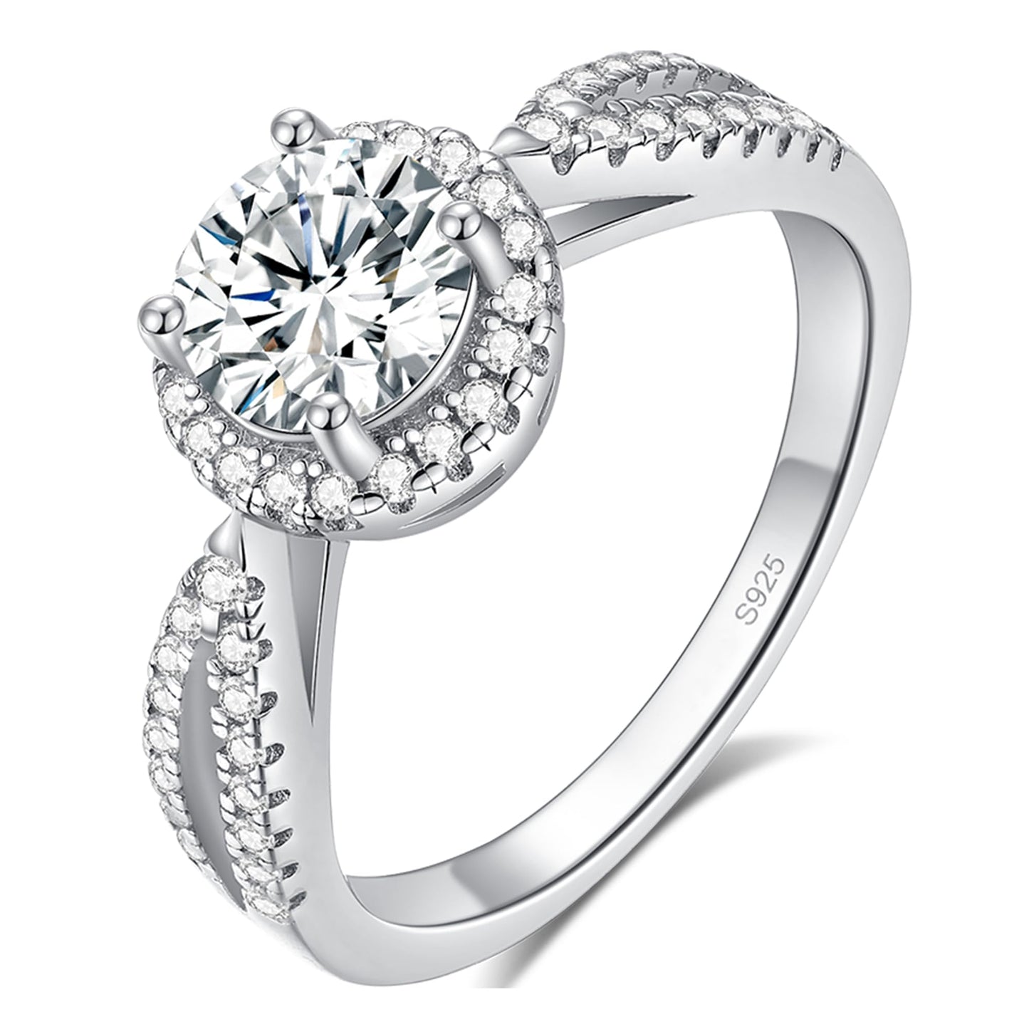 Sterling Silver 1ct Moissanite Halo Center Stone Wedding Engagement Ring