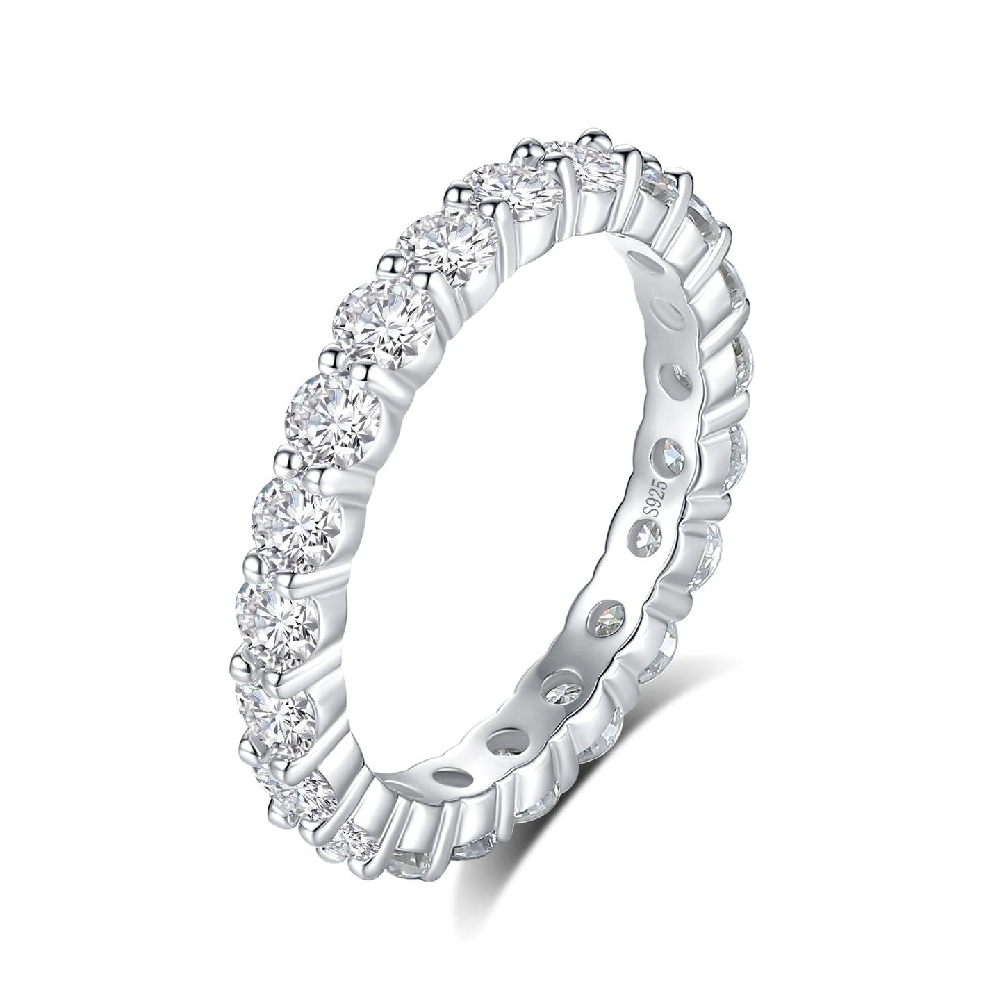 Sterling Silver Moissanite Wedding Band Ring 3mm Wdith Full Eternity
