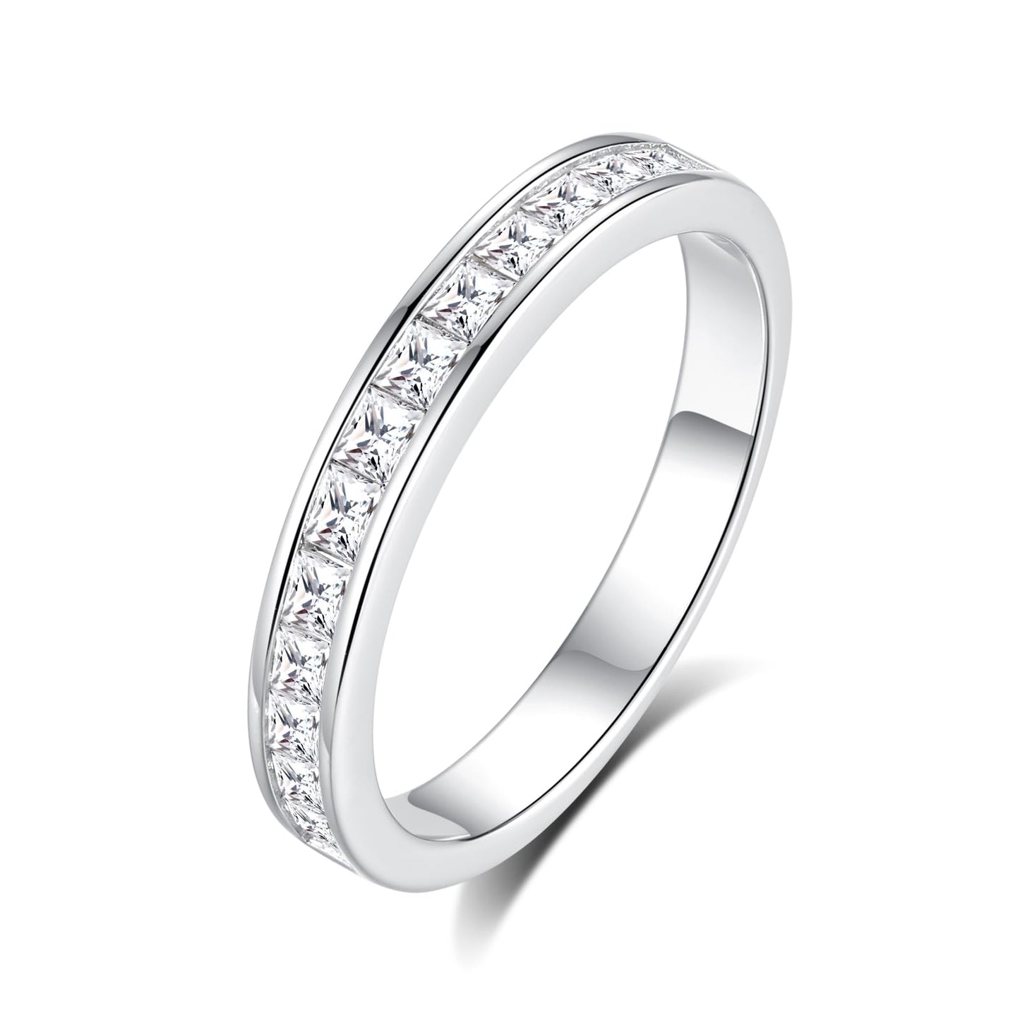 3mm Sterling Silver Full Eternity Moissanite Wedding Band Ring
