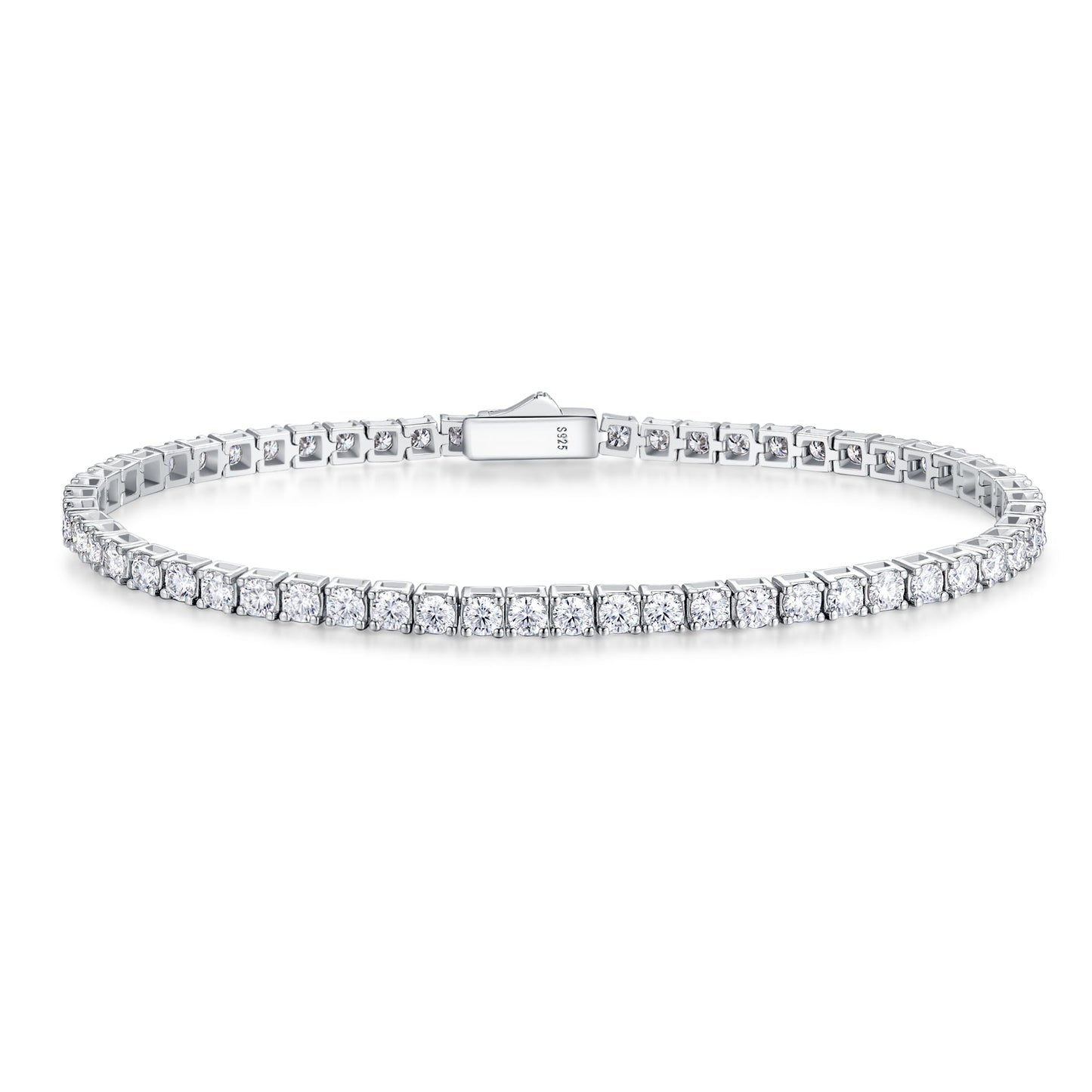 White Gold 3mm Sterling Silver Moissanite Tennis Bracelet