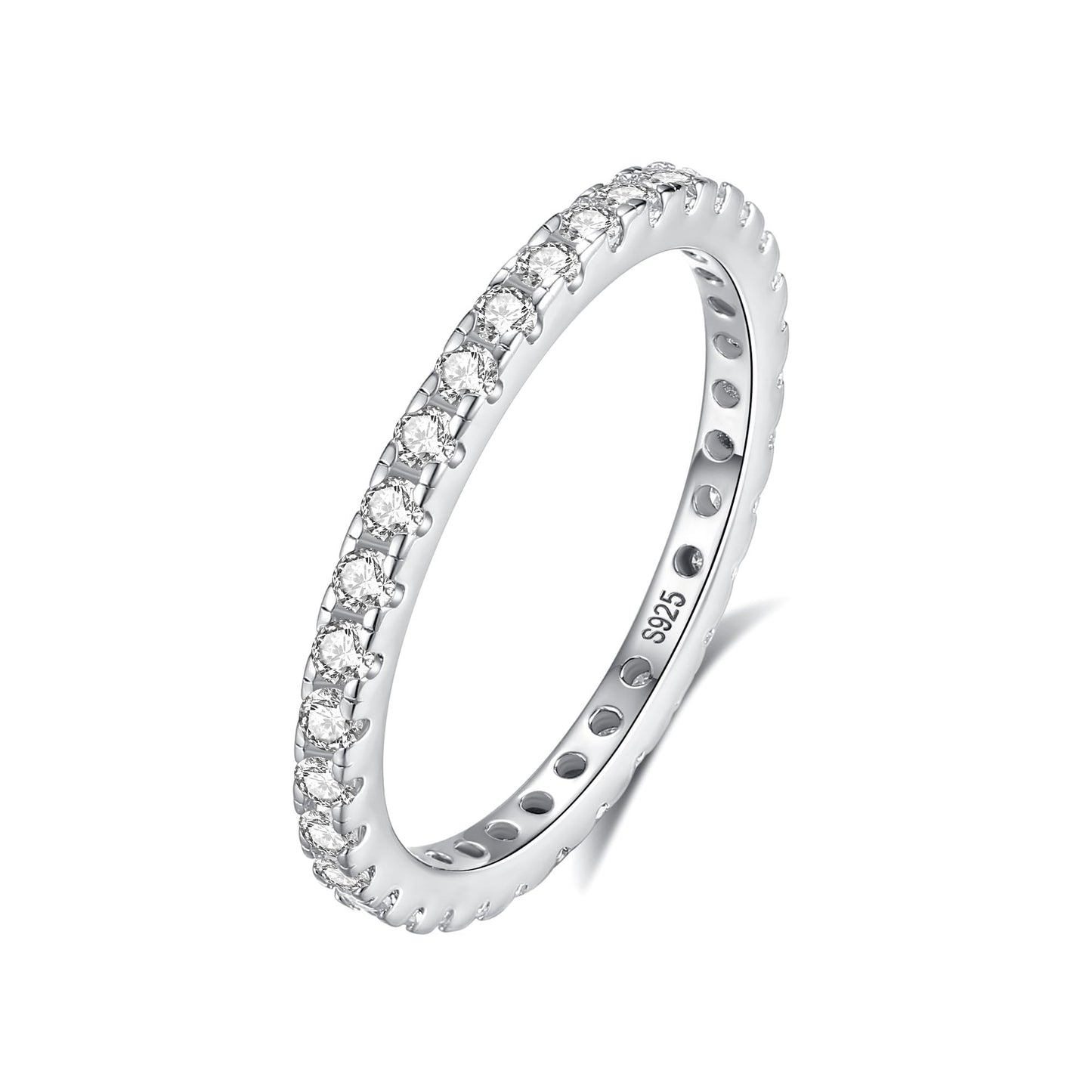 2mm Sterling Silver Full Eternity Stackable Moissanite Wedding Band Ring