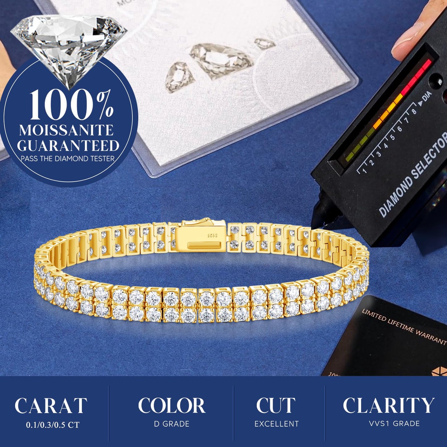 11 Carats 3mm 2 Row Sterling Silver Tennis Bracelet 7.5 Inch
