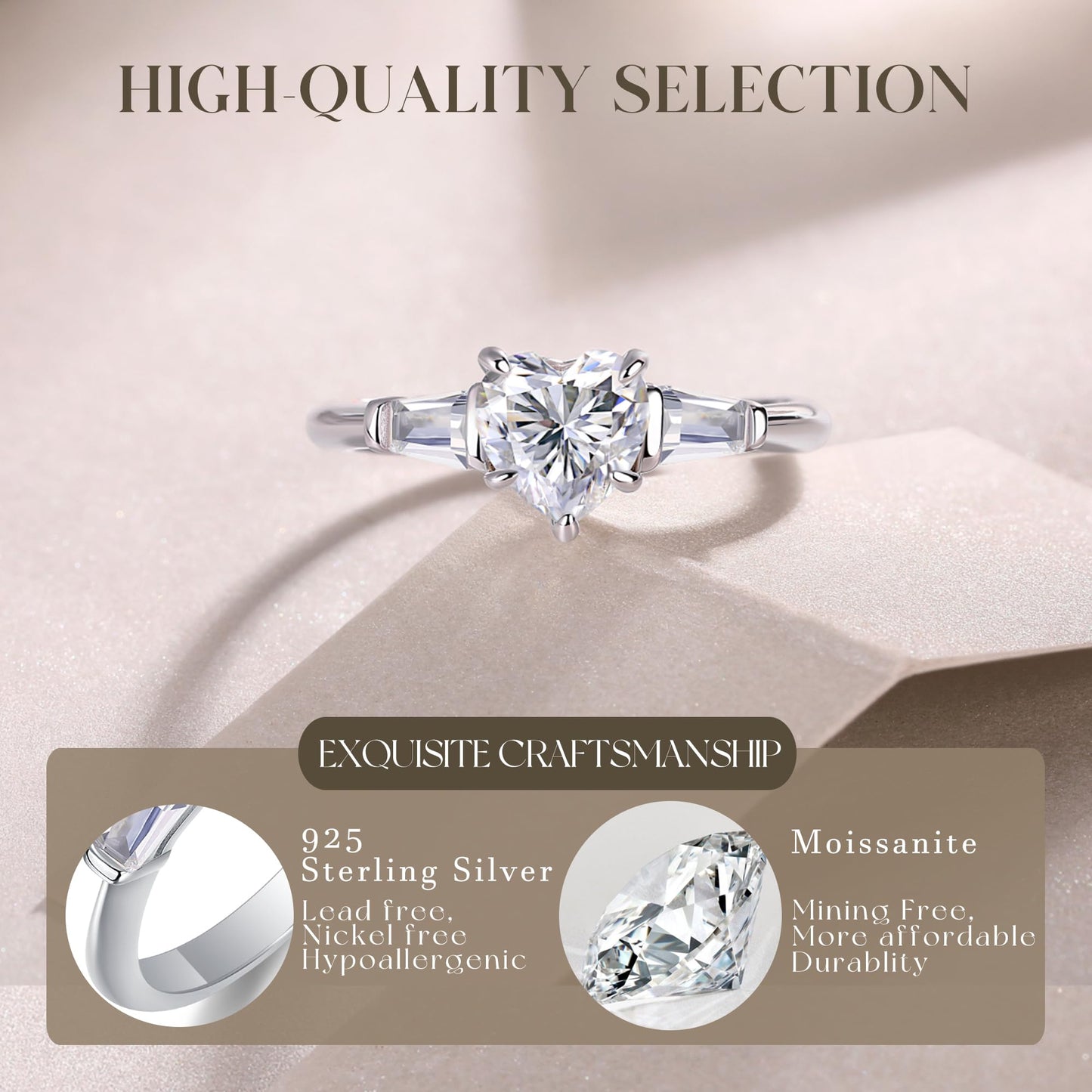 6.5MM Heart Shape 1ct Sterling Silver Moissanite Solitaire Engagement Ring