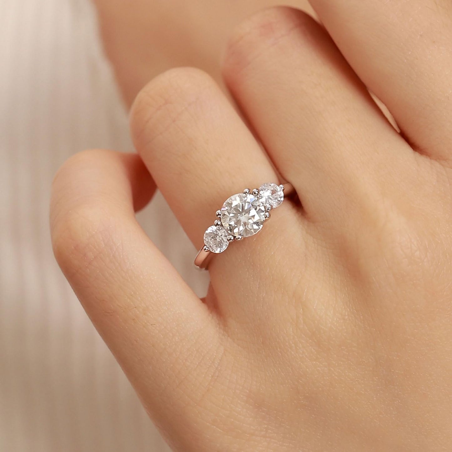 6.5MM Sterling Silver 3 Stone 1ct Moissanite Engagement Ring