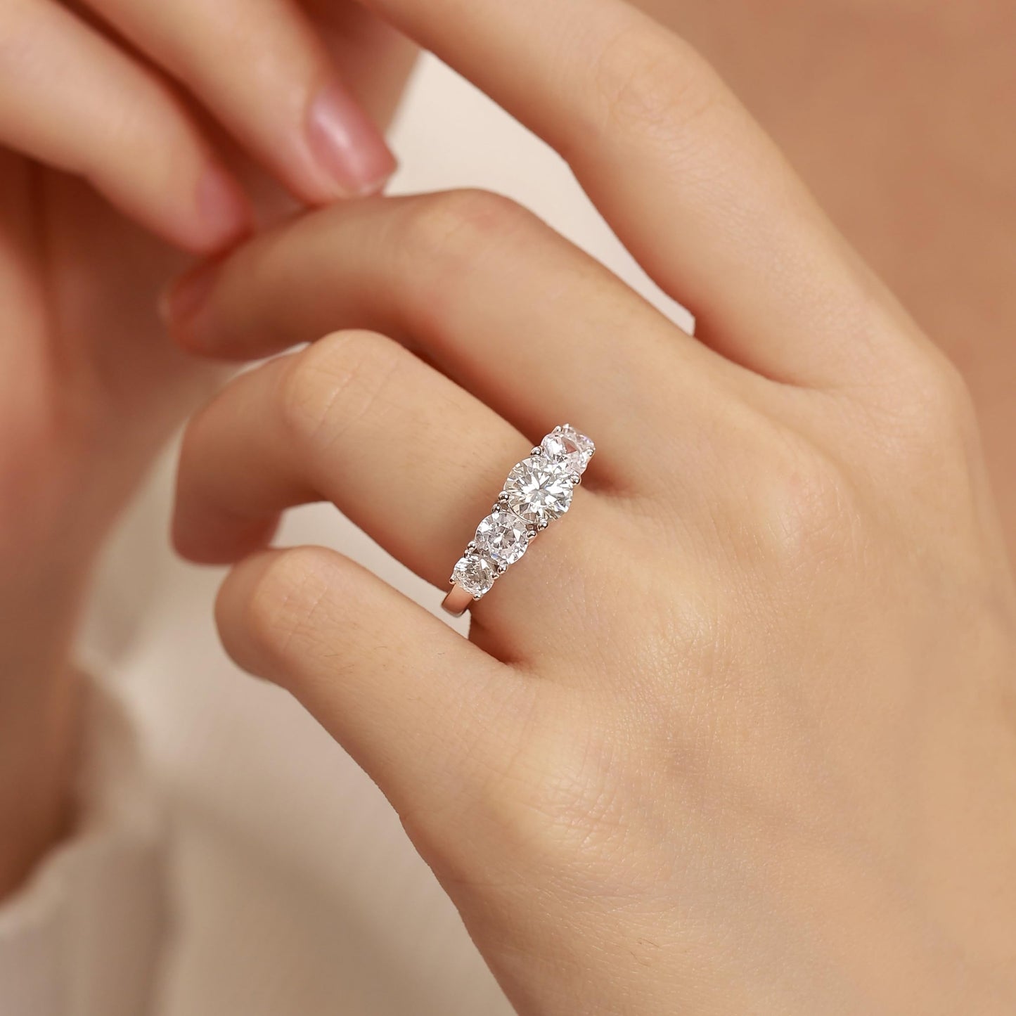 6.5MM Sterling Silver 5 Stone 1ct Moissanite Engagement Ring
