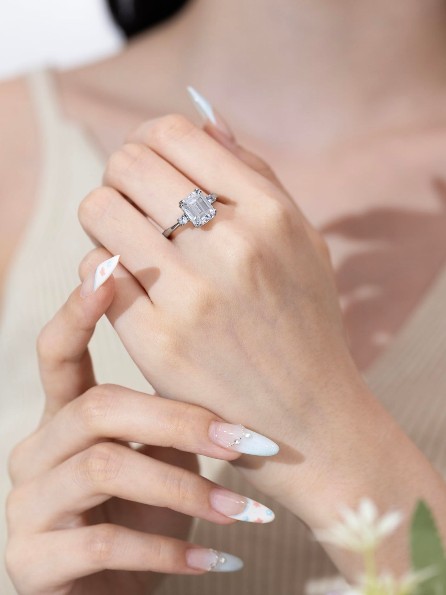Sterling Silver 3ct Moissanite Main Stone Wedding Engagement Ring