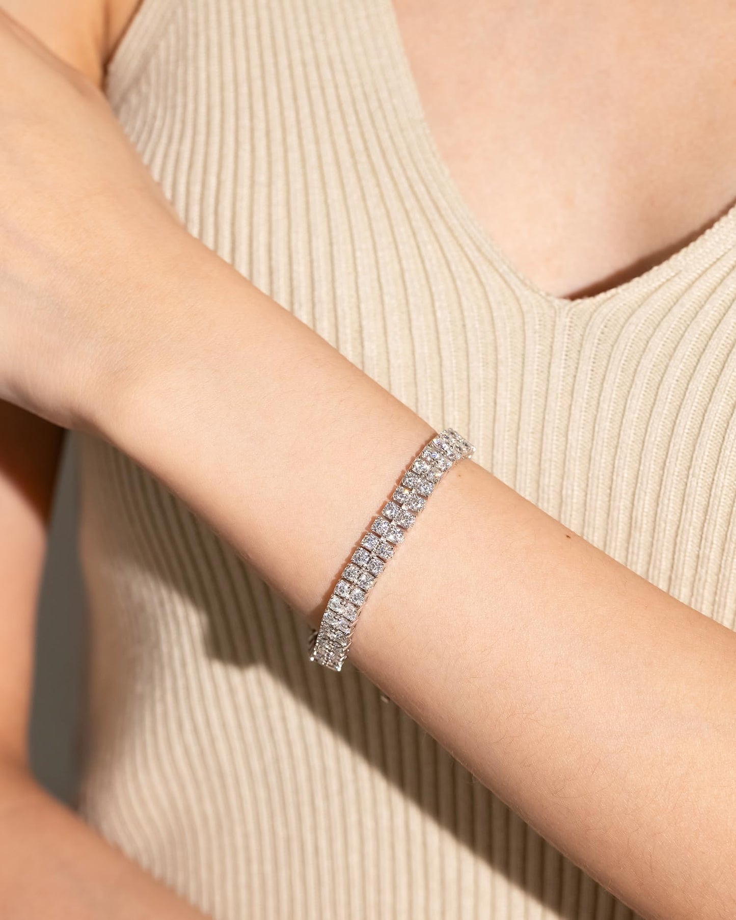 11 Carats 3mm 2 Row Sterling Silver Tennis Bracelet 7.5 Inch