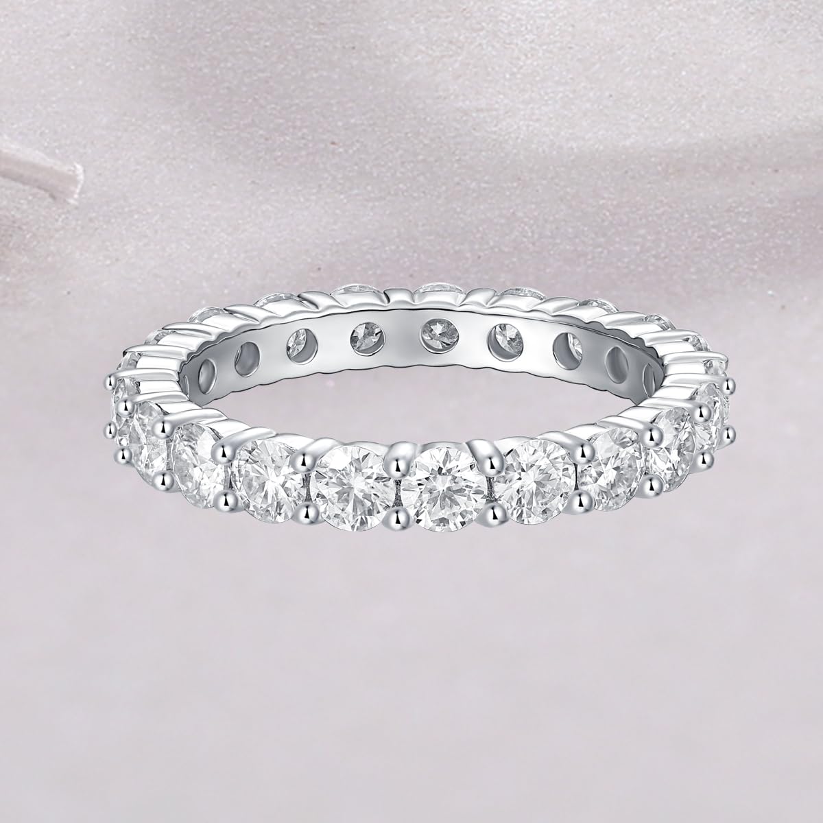 Sterling Silver Moissanite Wedding Band Ring 3mm Wdith Full Eternity
