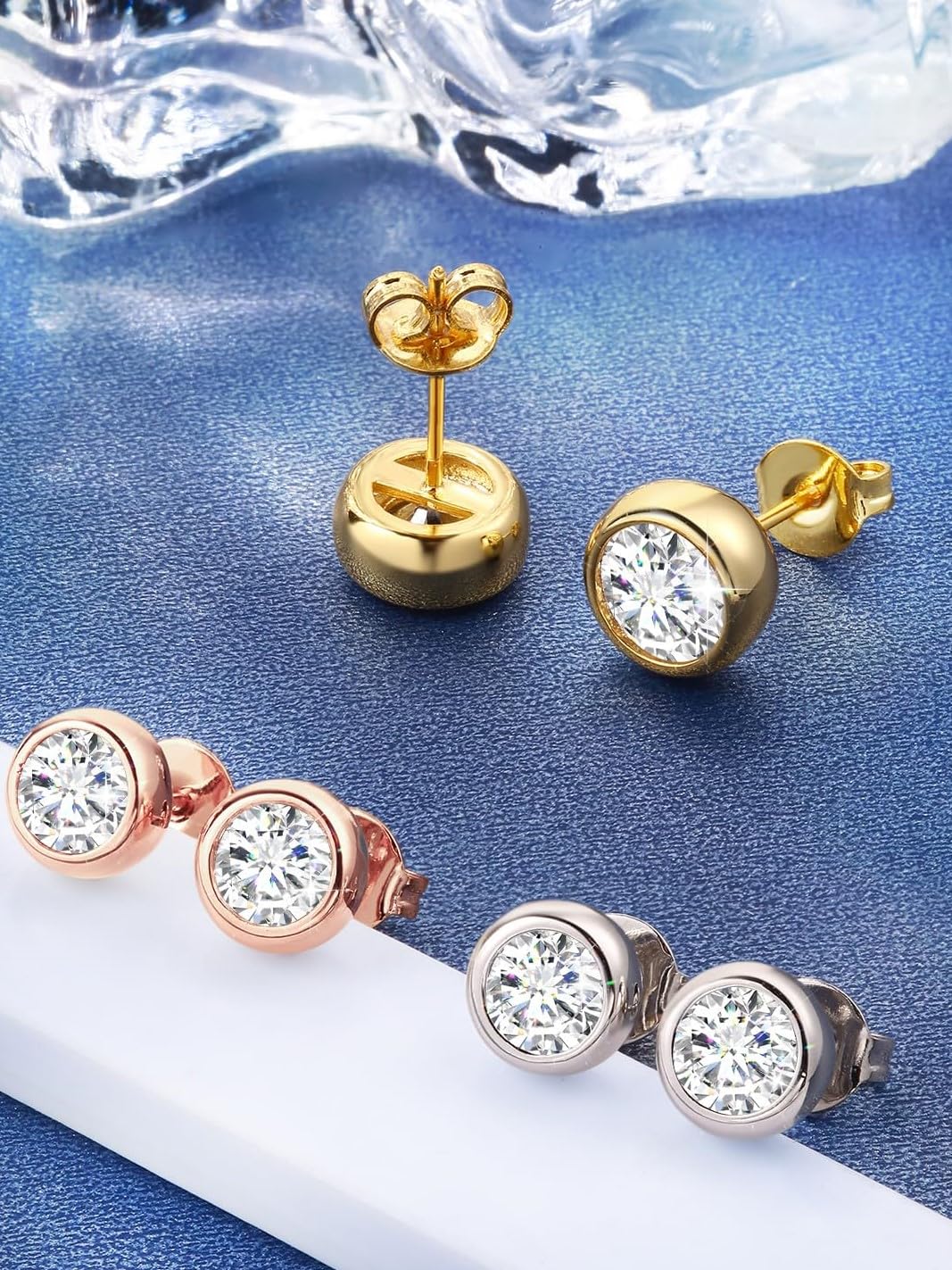 14K White/Yellow Gold Plated Sterling Silver Moissanite Stud Earrings