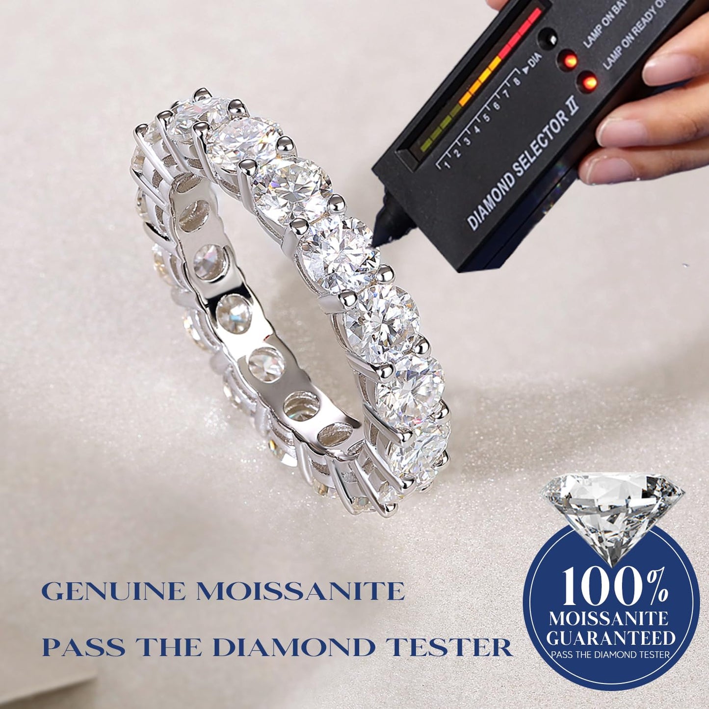 Sterling Silver 4.5-5.4 CTTW Moissanite 4mm Width Full Wedding Band Ring