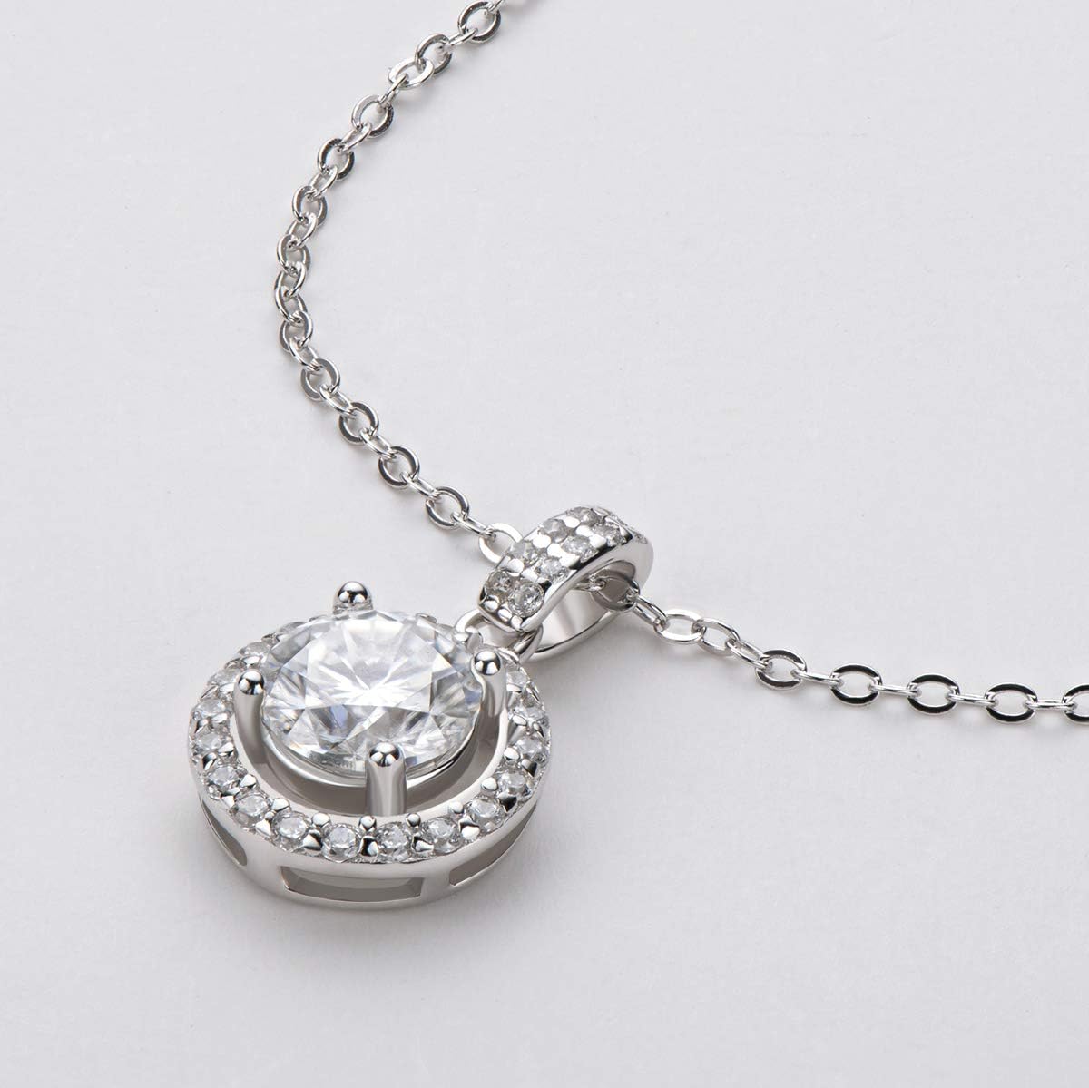 1-3 CT Sterling Silver Moissanite Halo Necklace