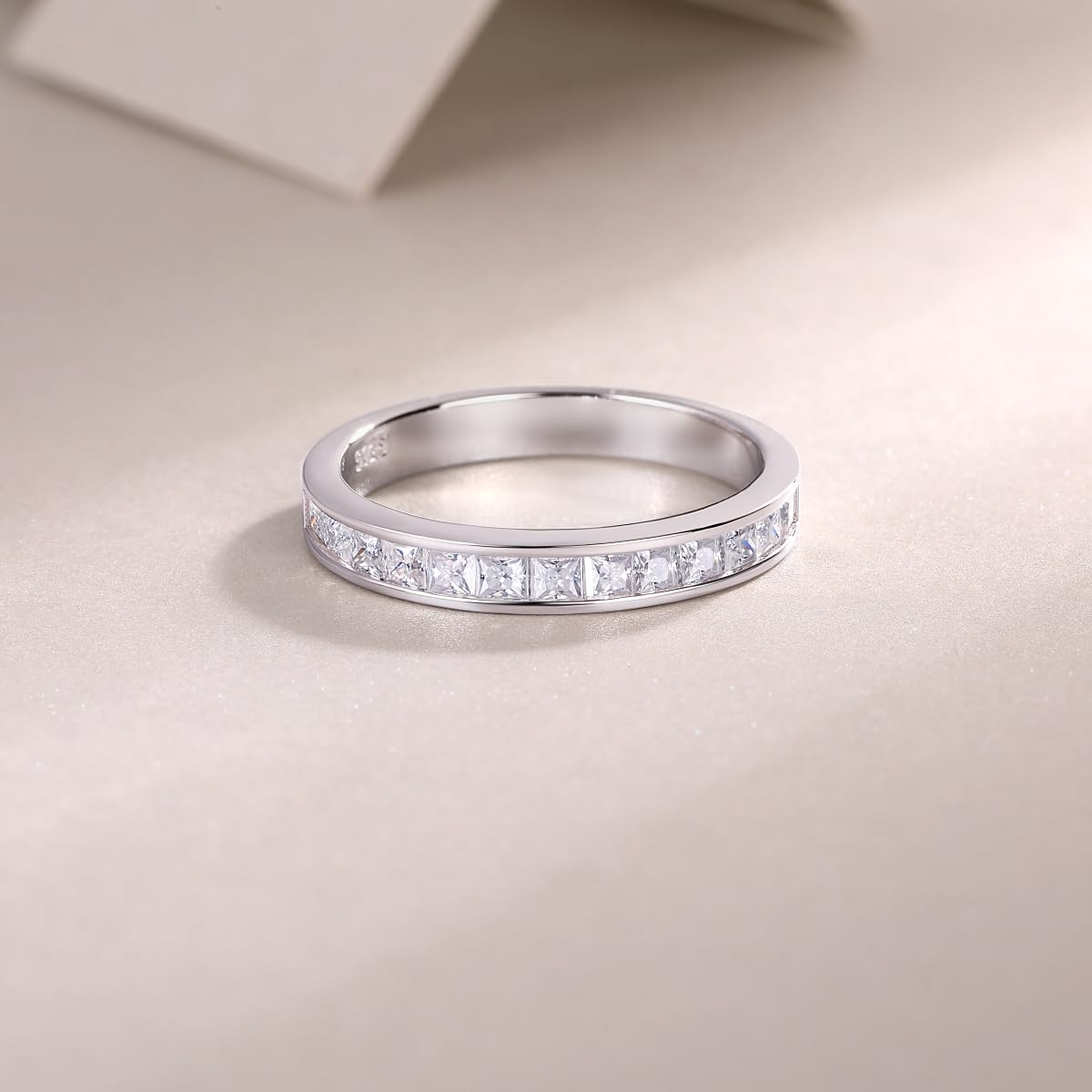 3mm Sterling Silver Full Eternity Moissanite Wedding Band Ring