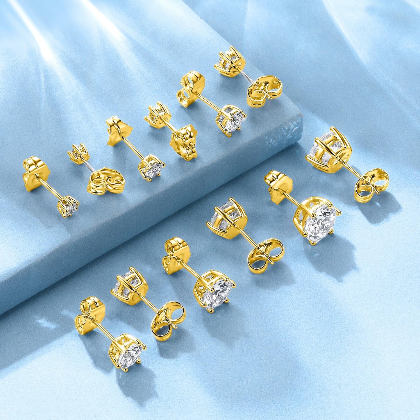 14K White/Yellow Gold Plated Sterling Silver 6 Prong Moissanite Stud Earrings