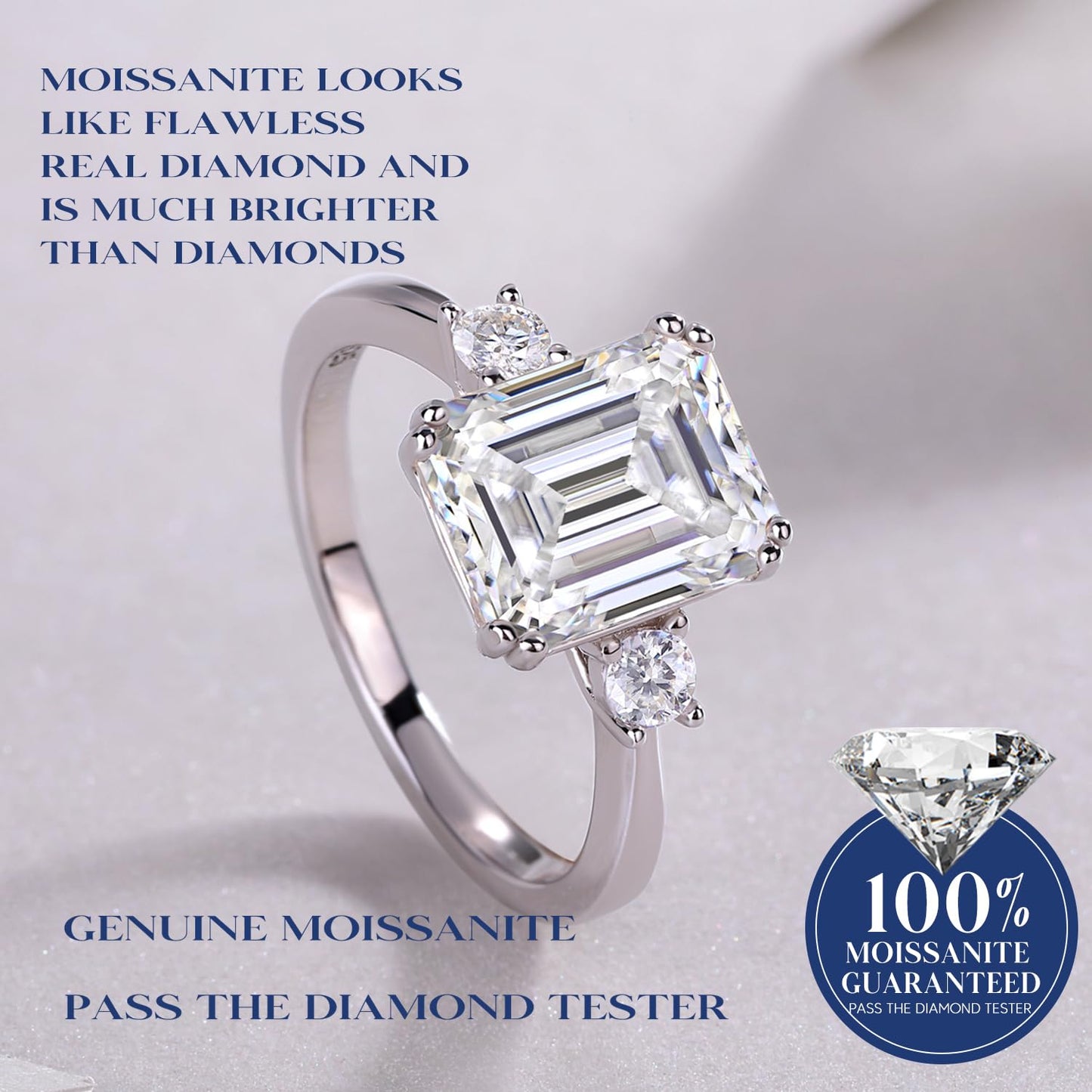 Sterling Silver 3ct Moissanite Main Stone Wedding Engagement Ring