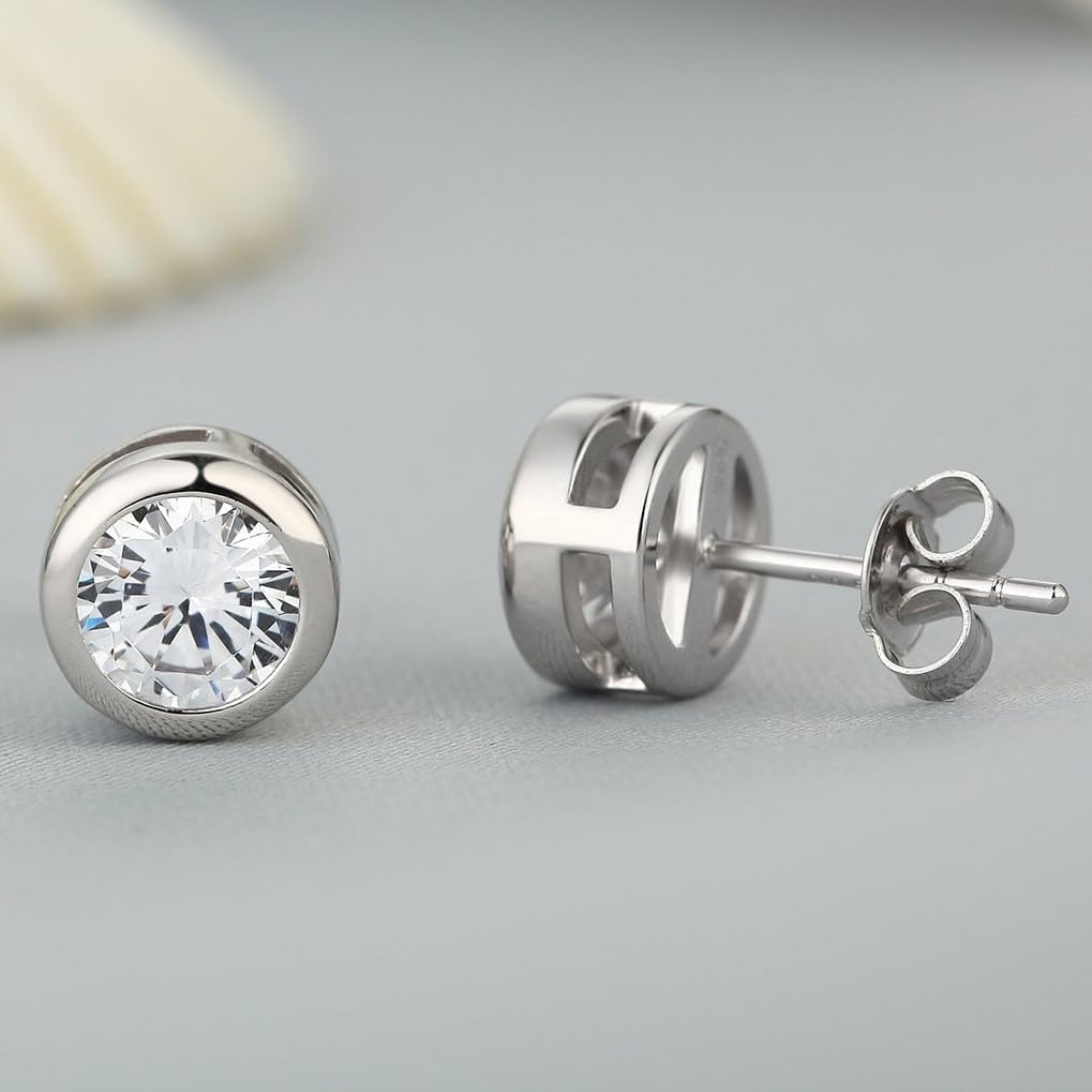 14K White/Yellow Gold Plated Sterling Silver Moissanite Stud Earrings