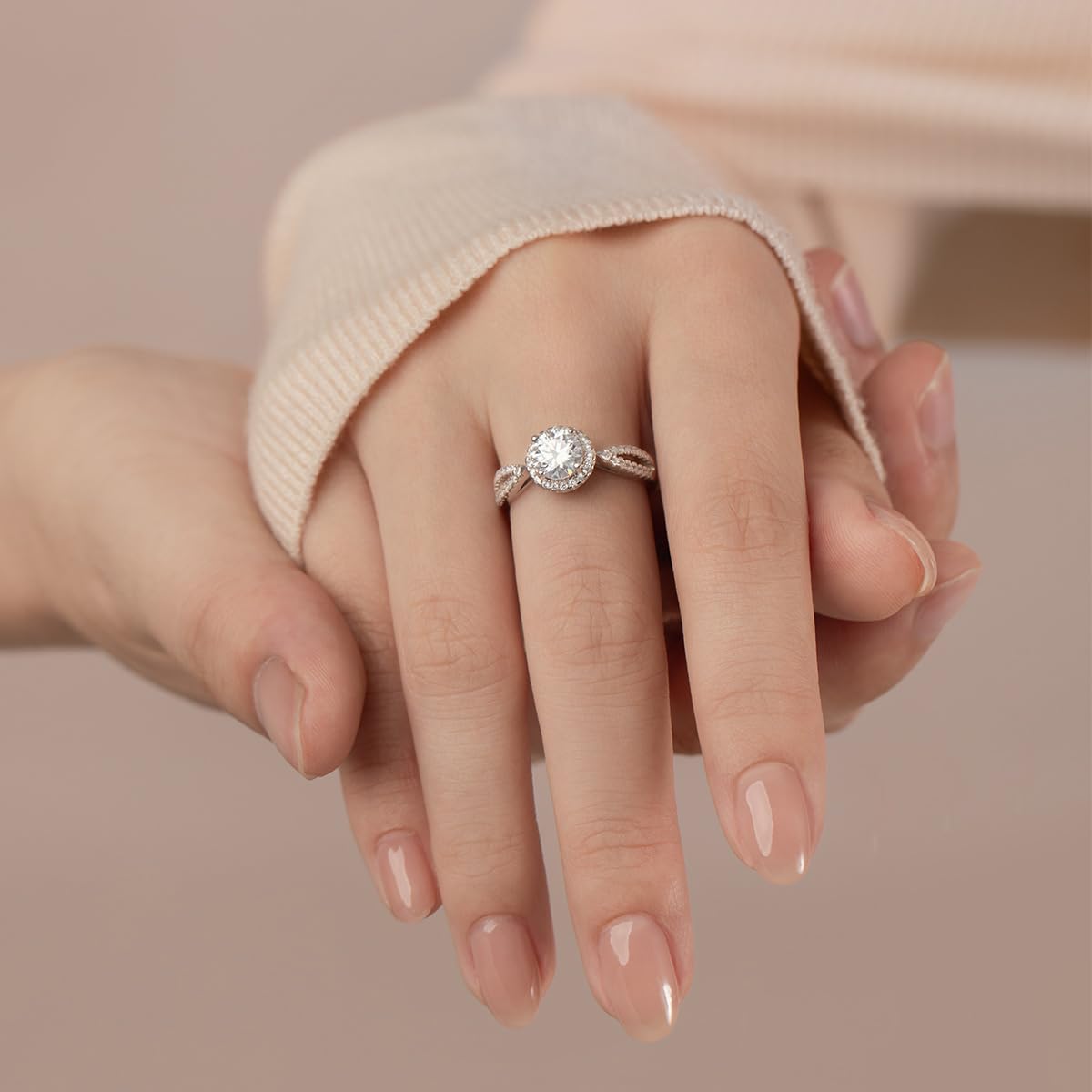 Sterling Silver 1ct Moissanite Halo Center Stone Wedding Engagement Ring