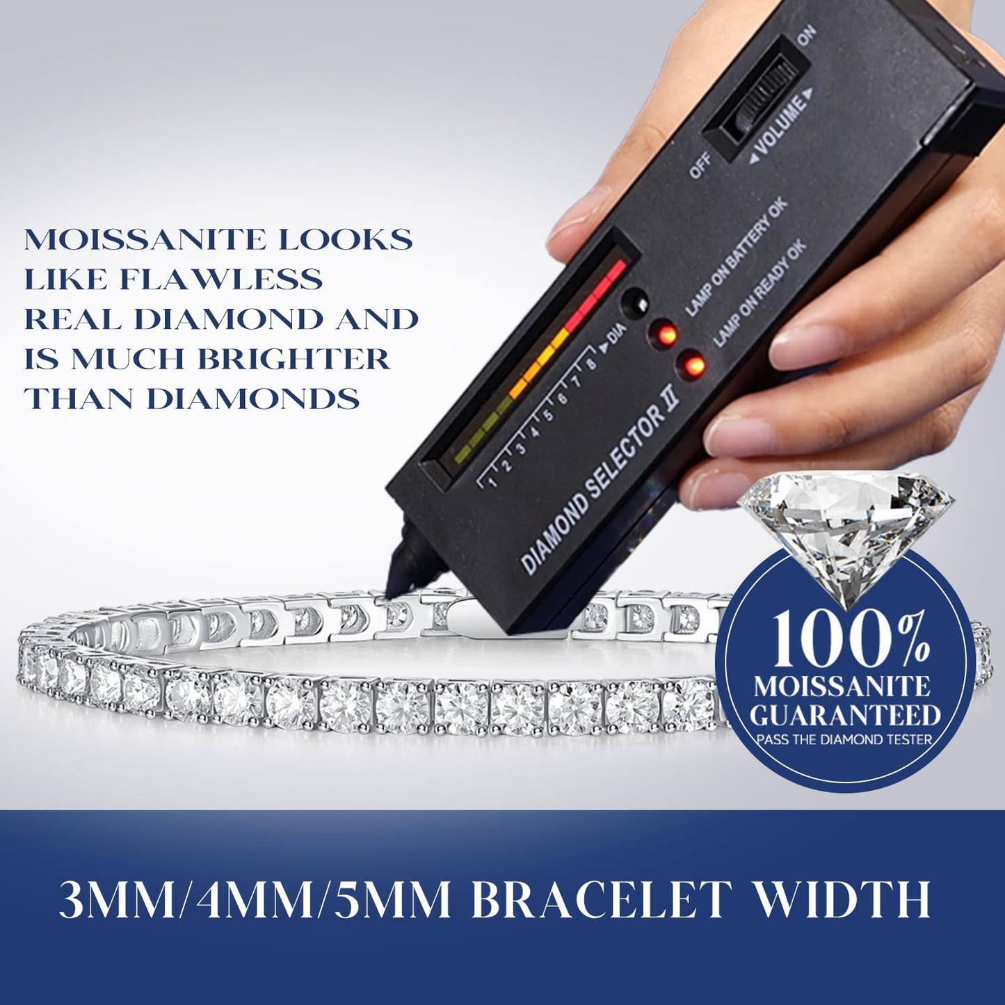 White Gold 3mm Sterling Silver Moissanite Tennis Bracelet