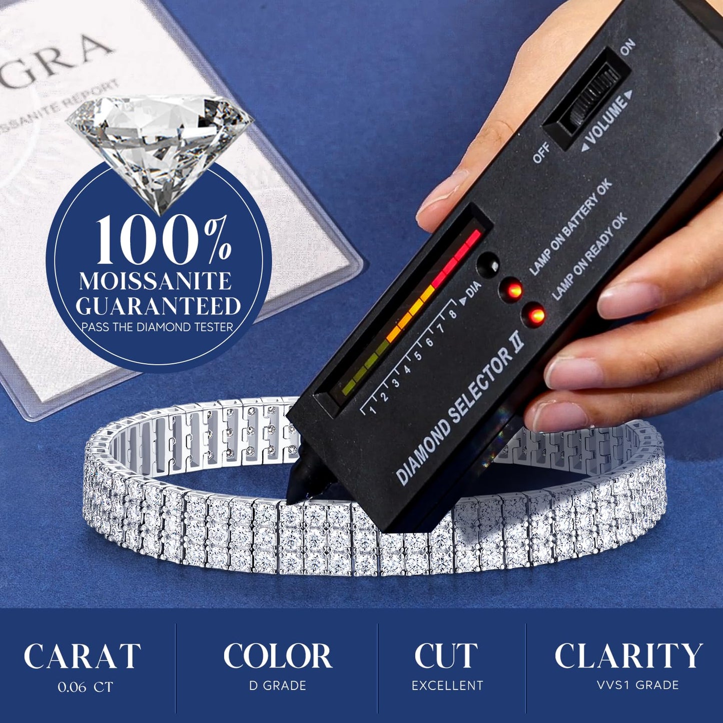 11.9 Carats 3mm 3 Row Sterling Silver Tennis Bracelet 7.5 Inch