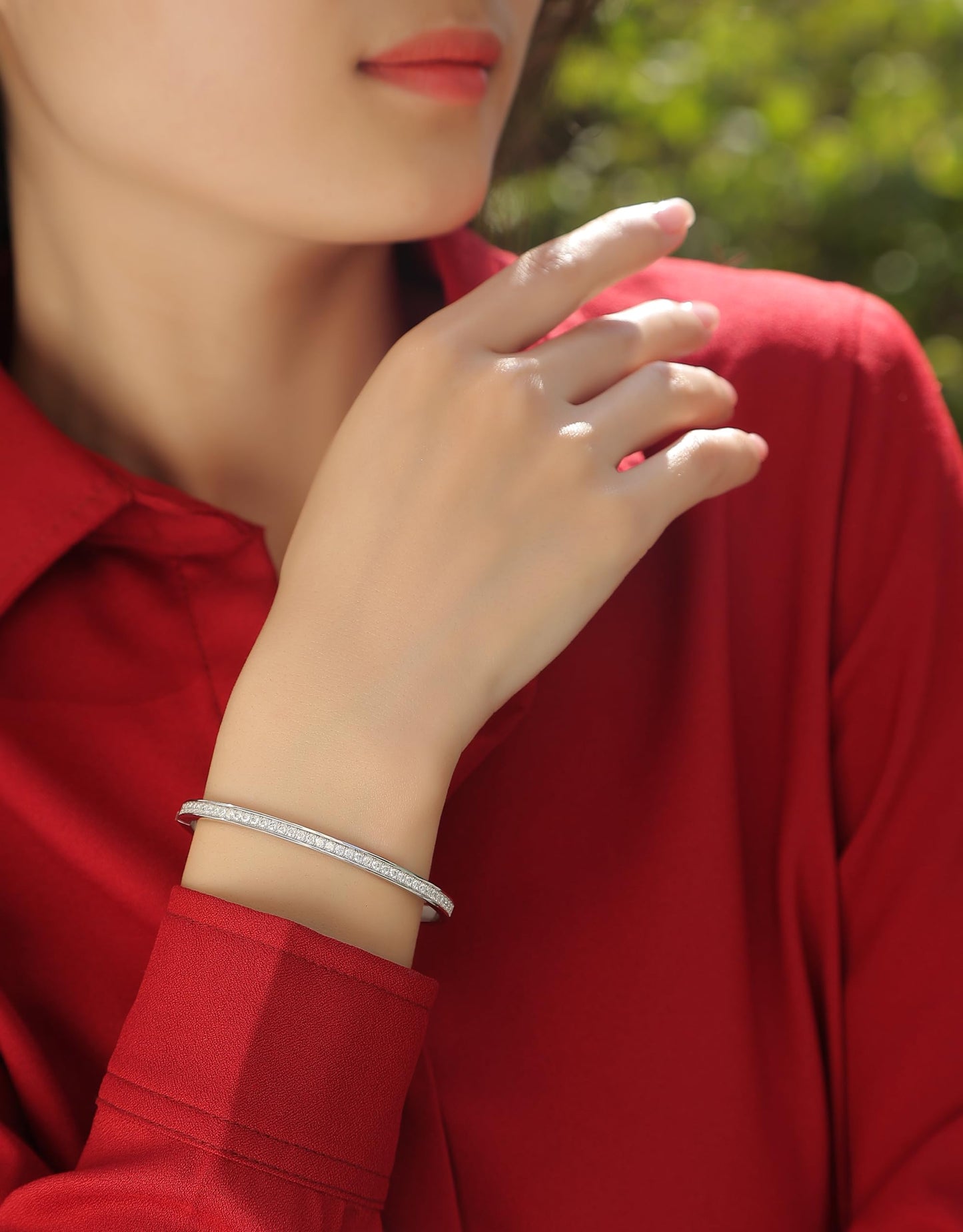 Sterling Silver Moissanite Bangle Classic Tennis Bracelet 3mm 7.1 Inch
