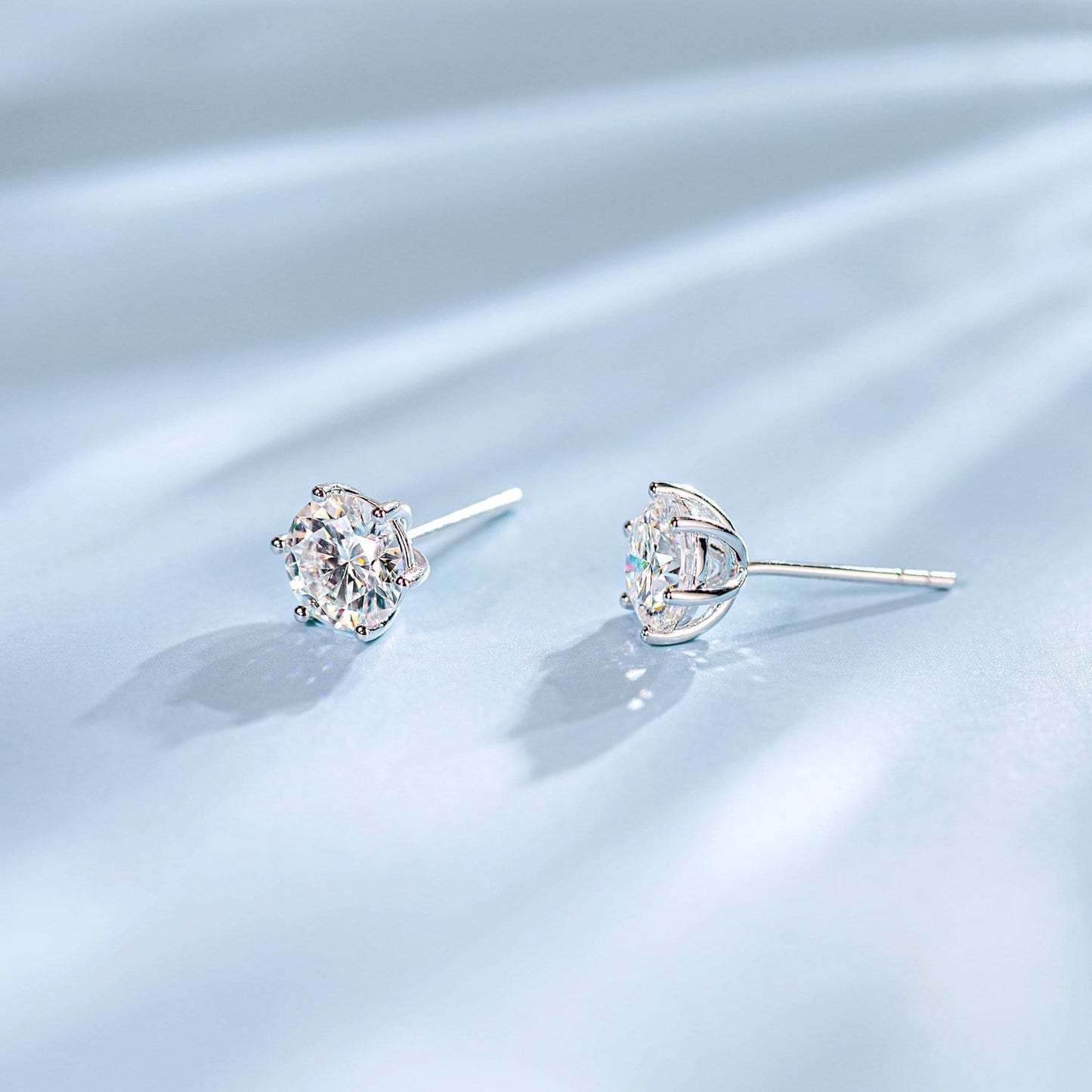 White Gold 2 Carats Round Moissanite Six Prong Solitaire Stud Earrings