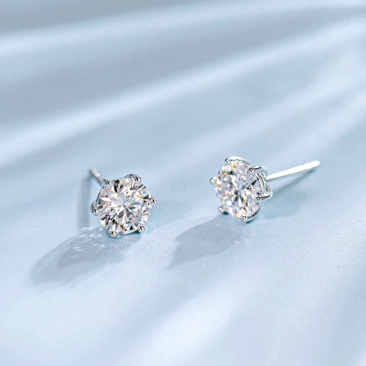 White Gold 2 Carats Round Moissanite Six Prong Solitaire Stud Earrings