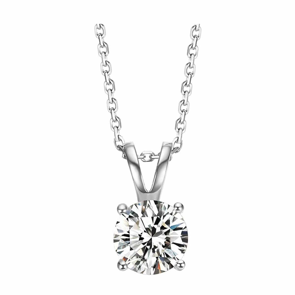 14K White Gold Carat Classic Round Moissanite Solitaire Pendant Necklace