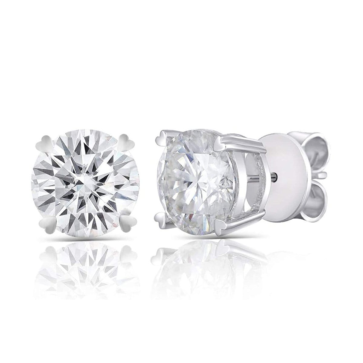 14K White Gold 2 Carats Round Moissanite Solitaire Four-Prong Stud Earrings