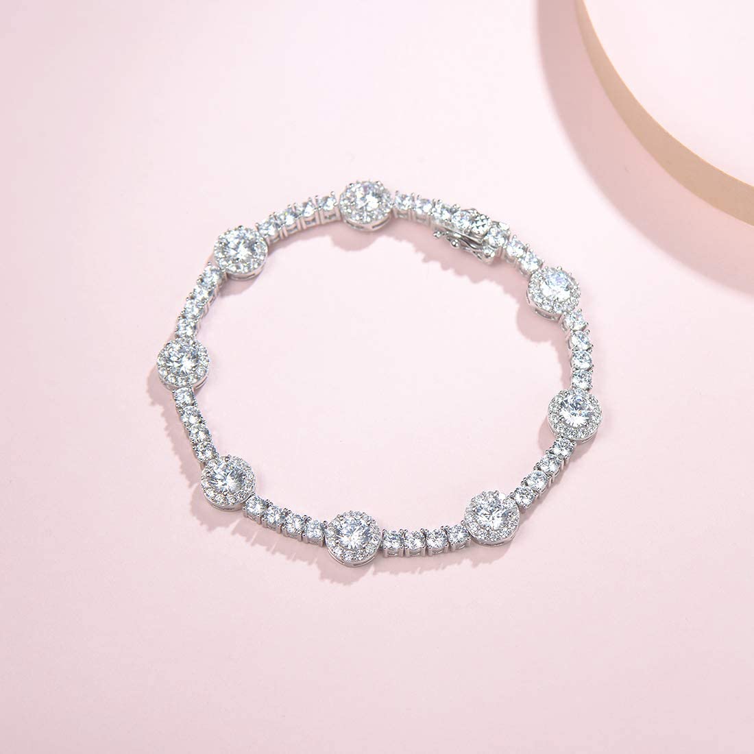 8mm Sterling Silver Heart Flower Moissanite Wedding Bridal Prom Tennis Bracelet