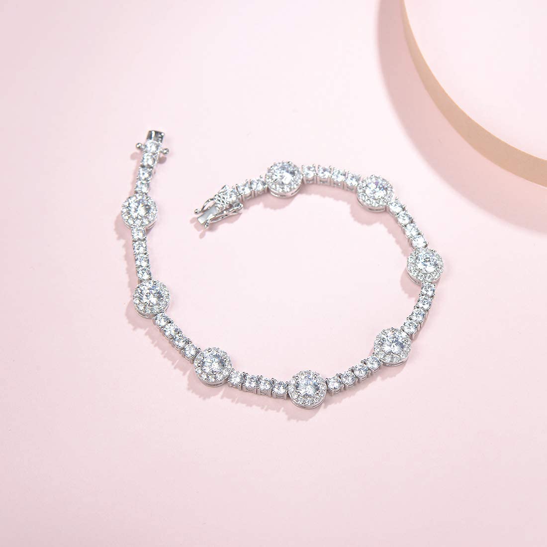 8mm Sterling Silver Heart Flower Moissanite Wedding Bridal Prom Tennis Bracelet