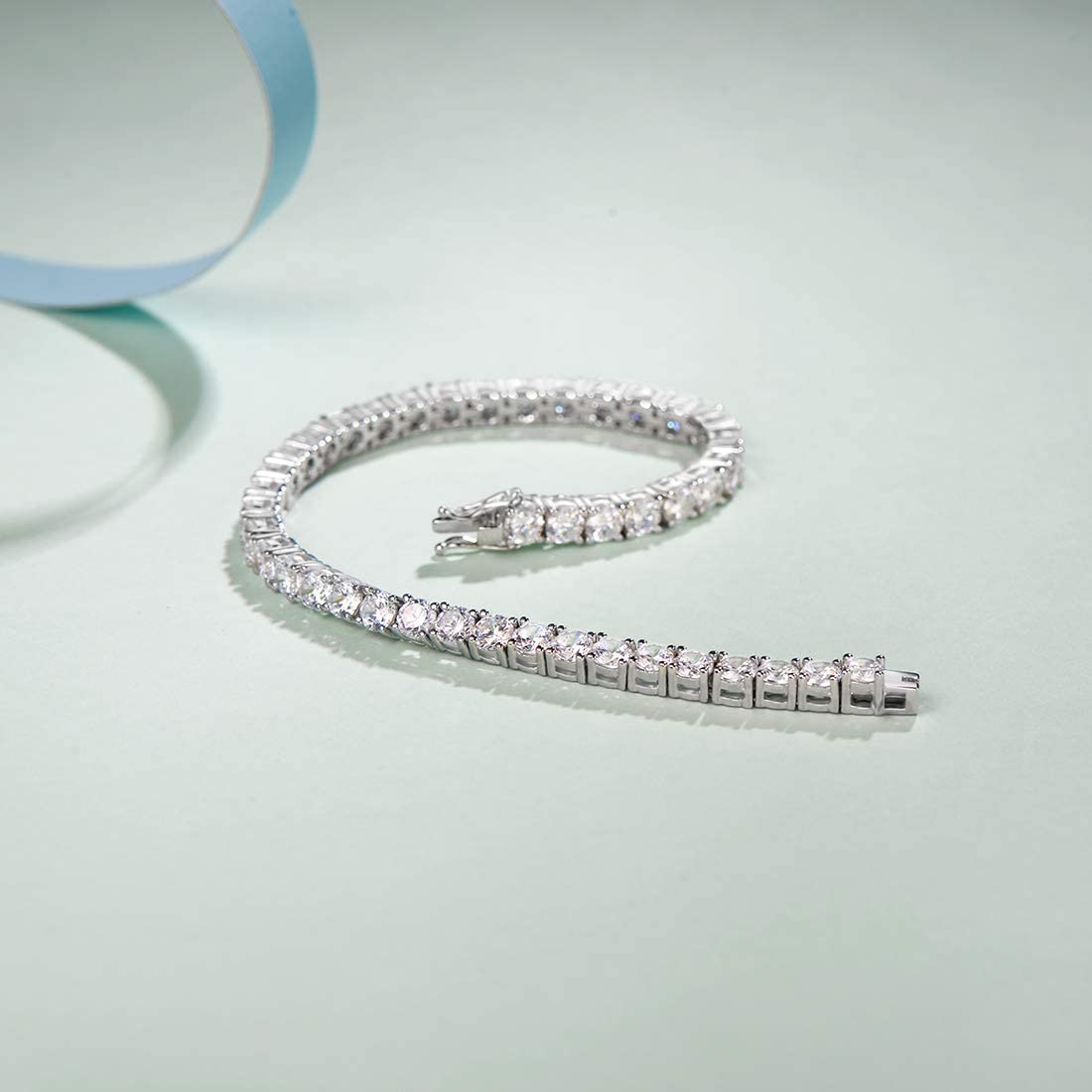 4mm Sterling Silver Round Moissanite Wedding Bridal Prom Tennis Bracelet