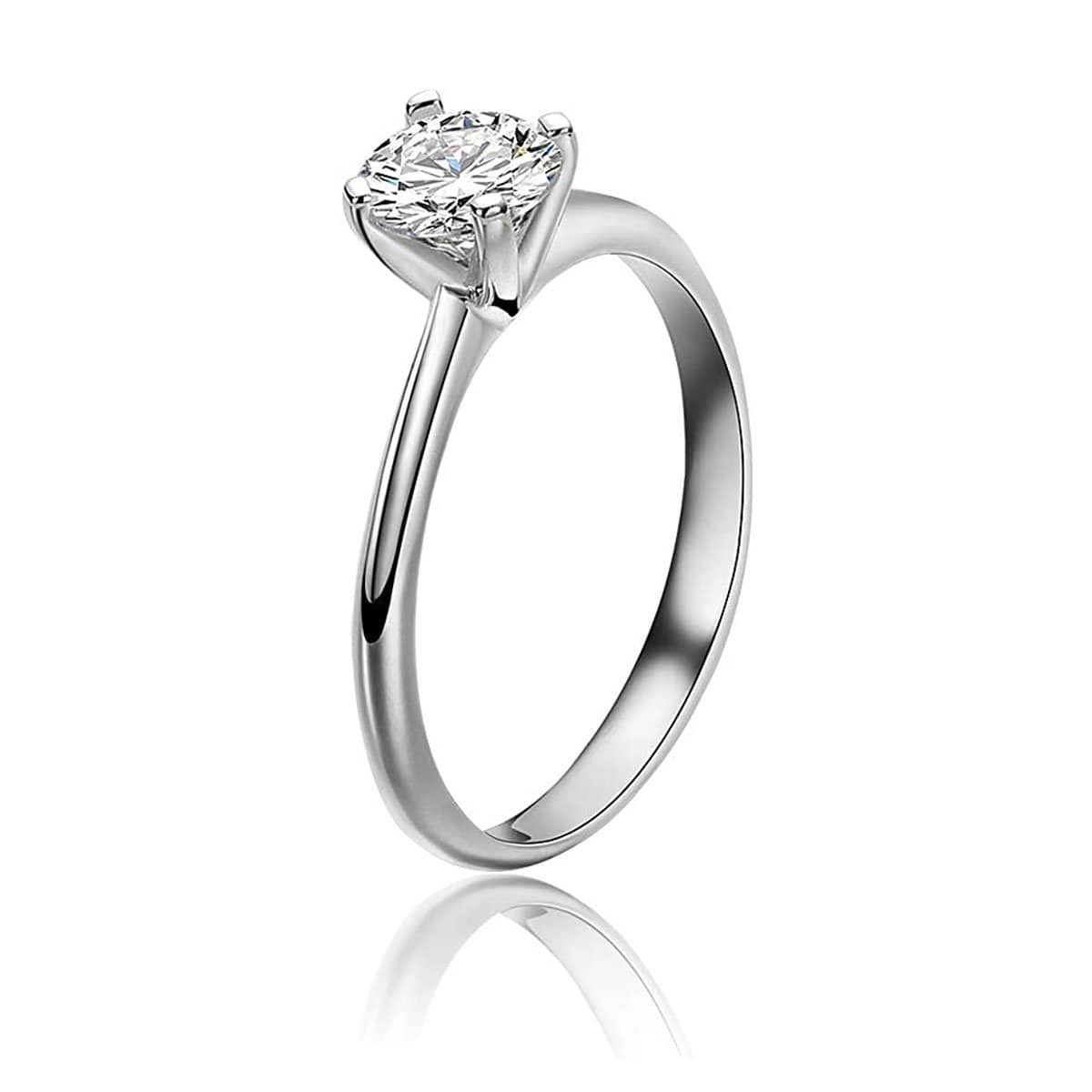 14K White Gold 1 Carat Classic Round Moissanite Solitaire Engagement Ring