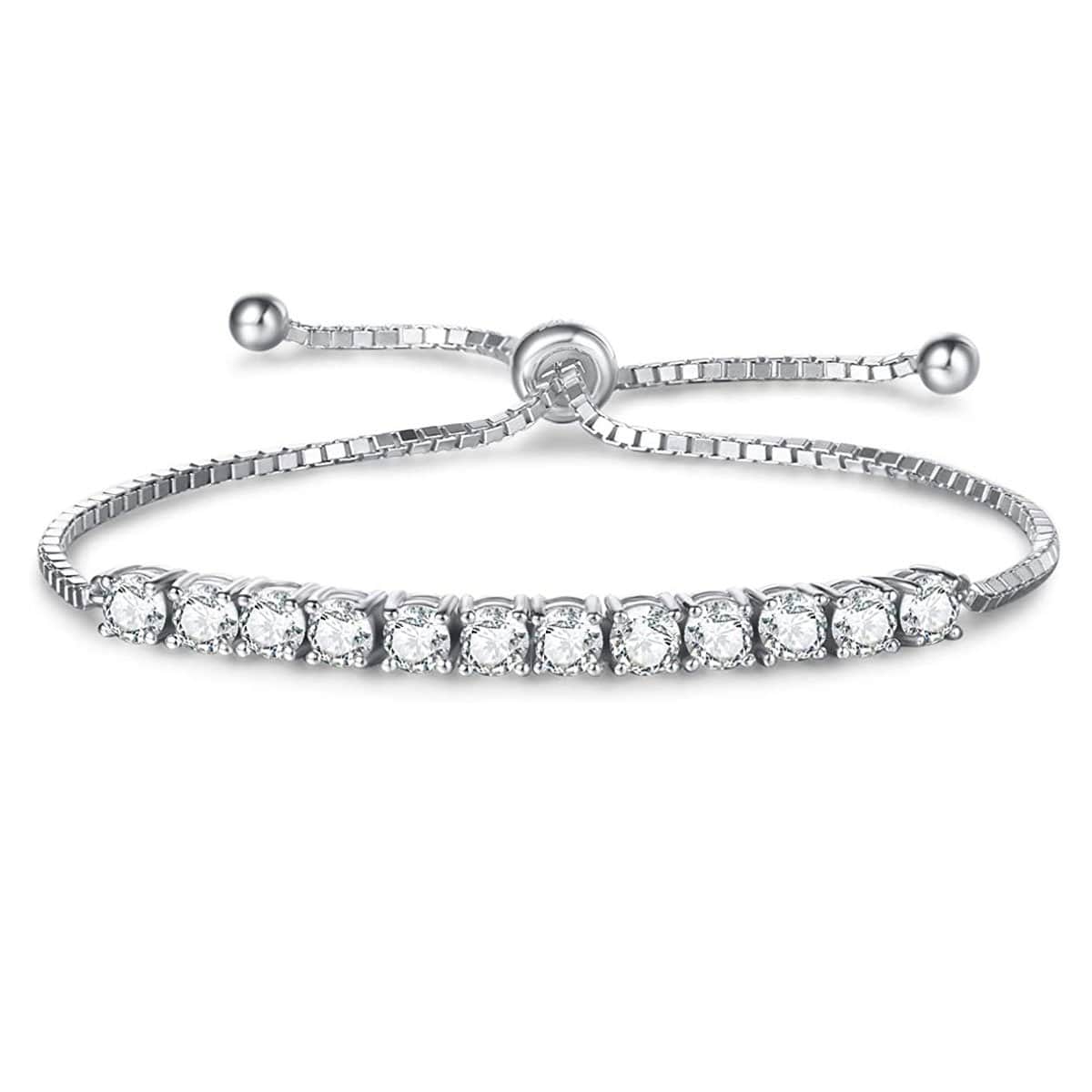 4mm Sterling Silver Round Moissanite Adjustable Bolo Tennis Bracelet