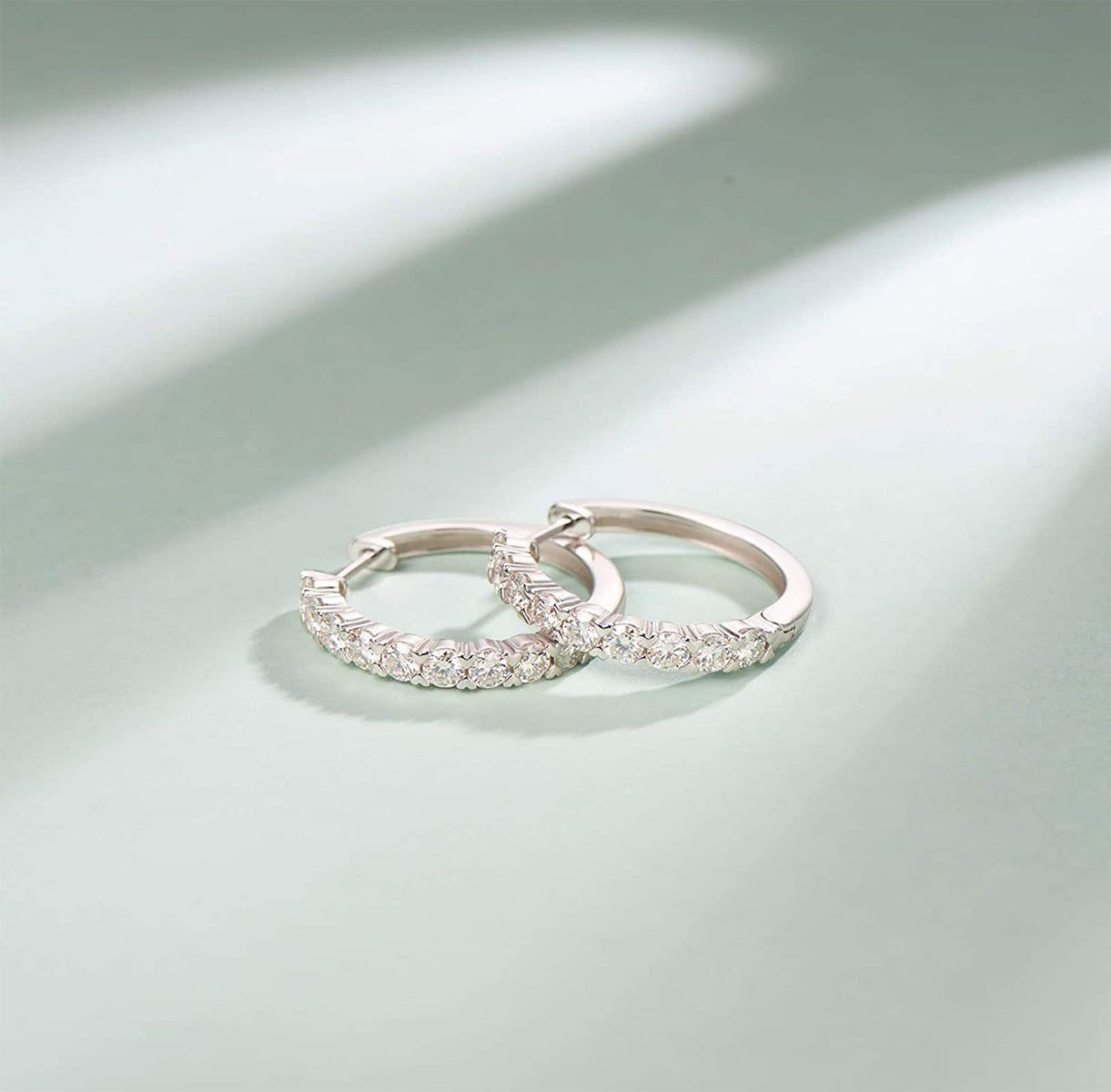 Sterling Silver Round Moissanite Shared Prong Hoop Earrings