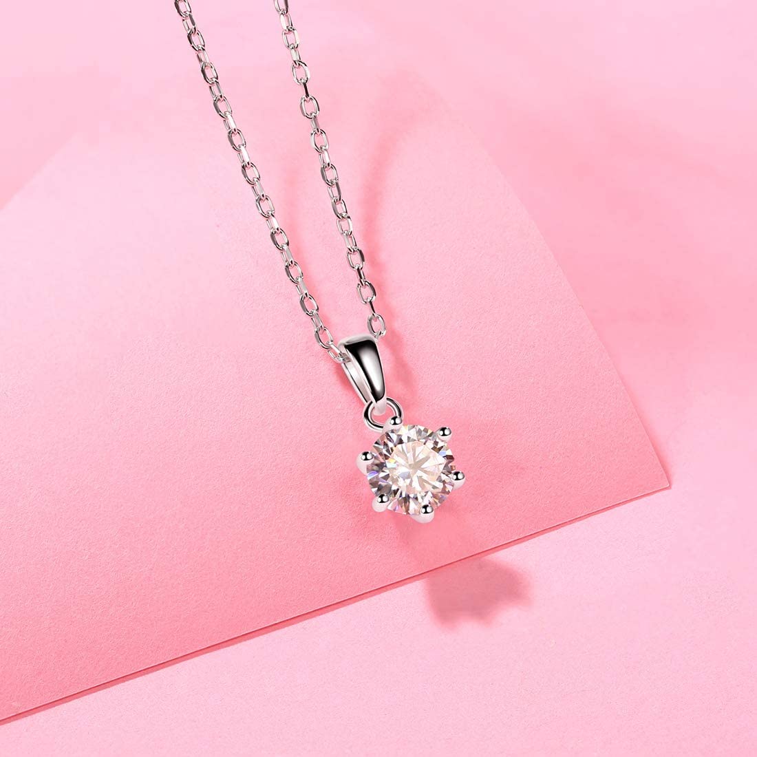 Sterling Silver 1 Carat Round Moissanite Flower Six Prong Pendant Necklace