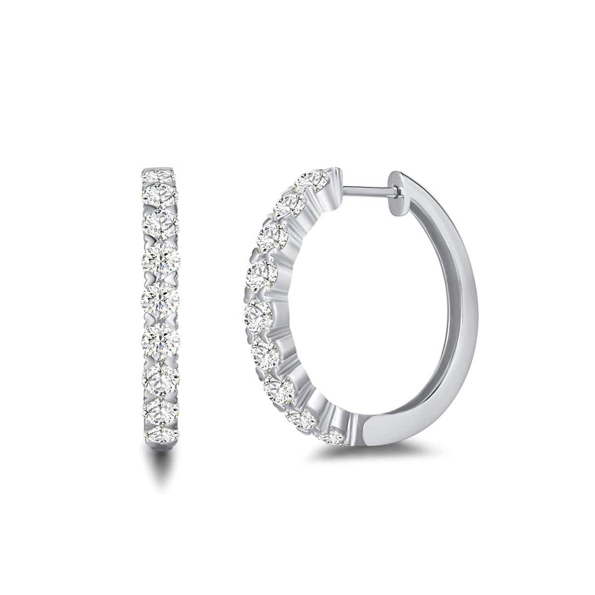 Sterling Silver Round Moissanite Shared Prong Hoop Earrings