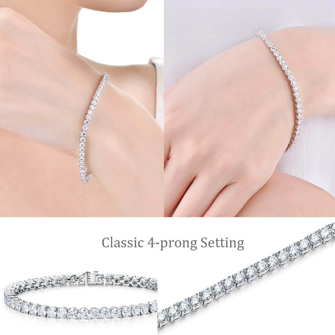 4mm Sterling Silver Round Moissanite Wedding Bridal Prom Tennis Bracelet