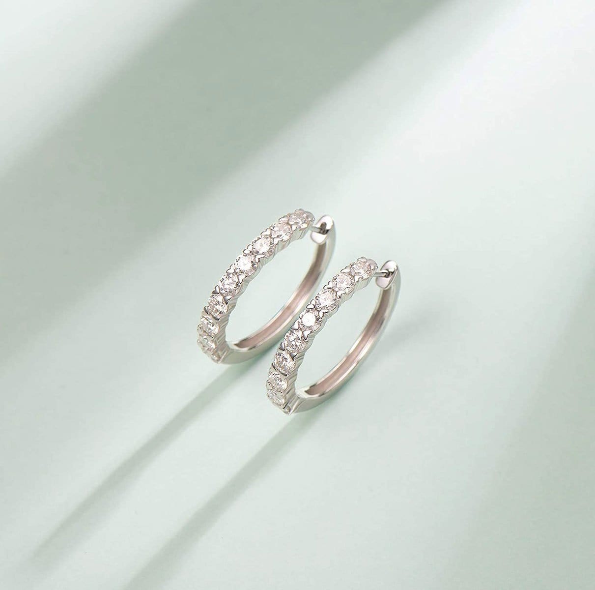 Sterling Silver Round Moissanite Shared Prong Hoop Earrings