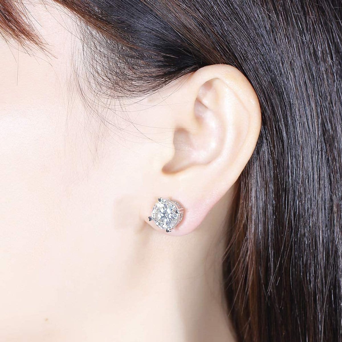 14K White Gold 2 Carats Round Moissanite Solitaire Four-Prong Stud Earrings