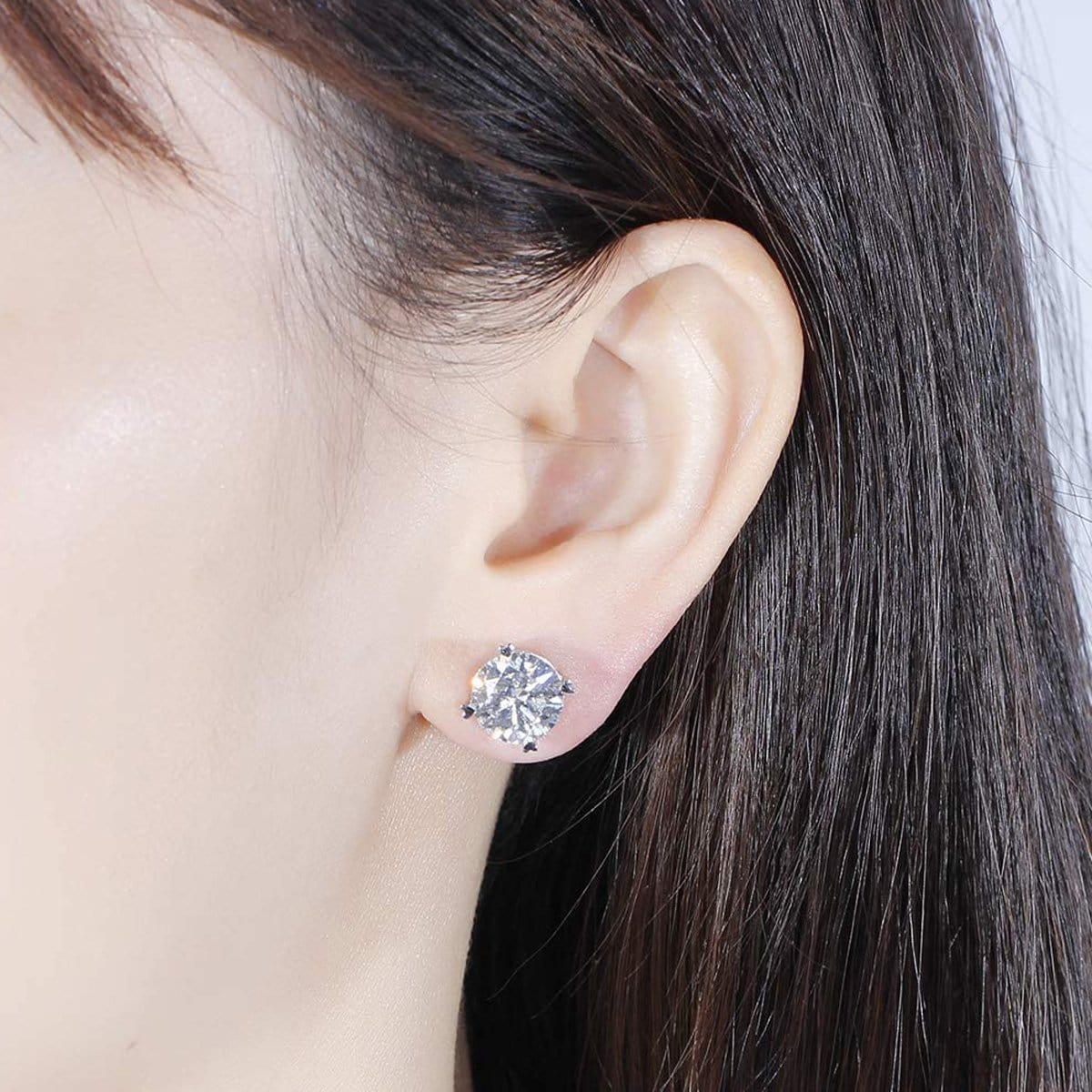 14K White Gold 2 Carats Round Moissanite Solitaire Four-Prong Stud Earrings