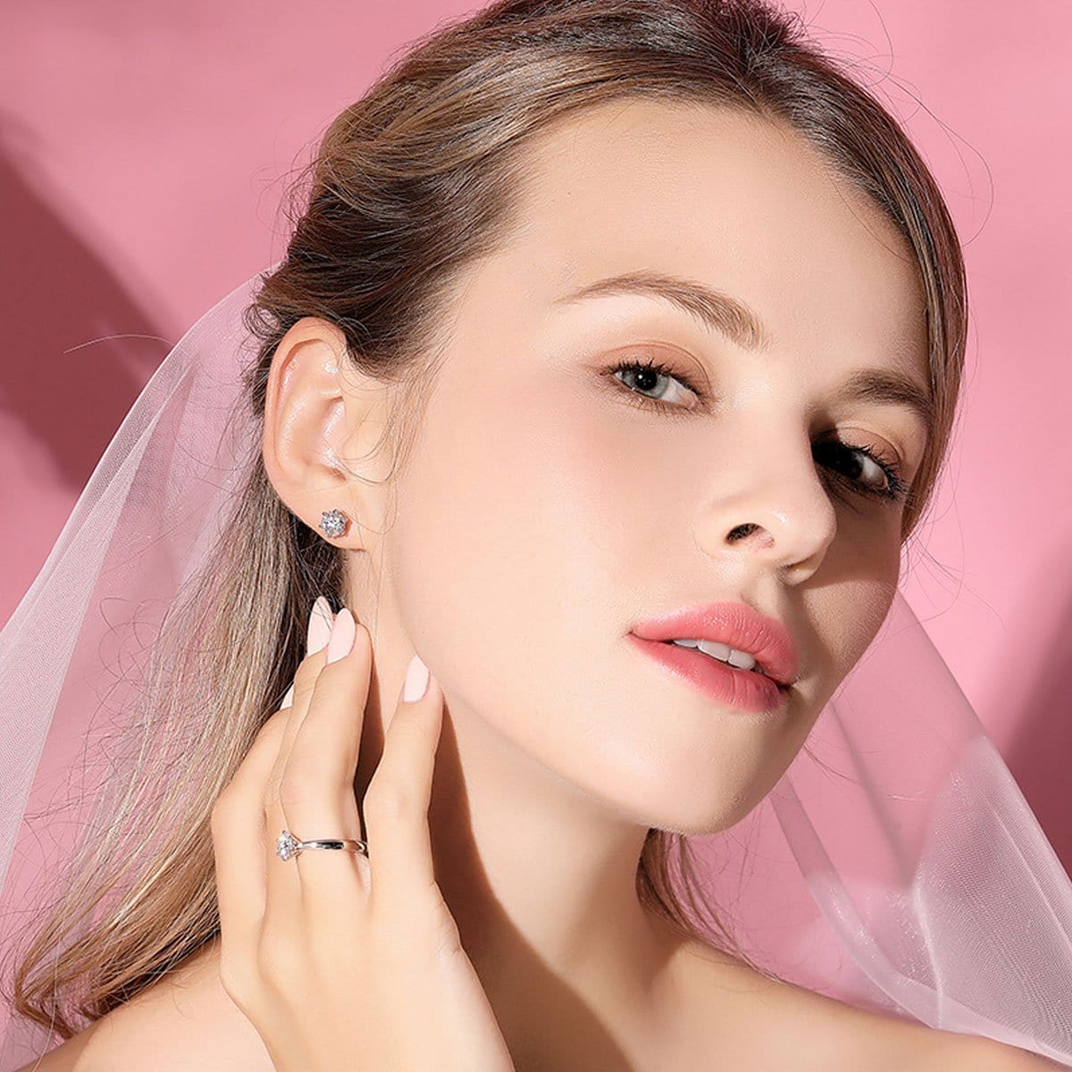 White Gold 2 Carats Round Moissanite Six Prong Solitaire Stud Earrings
