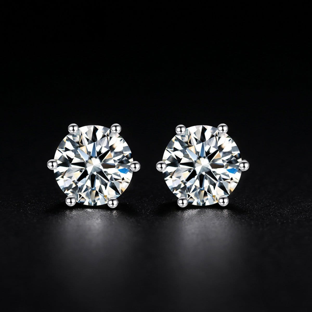 White Gold 2 Carats Round Moissanite Six Prong Solitaire Stud Earrings
