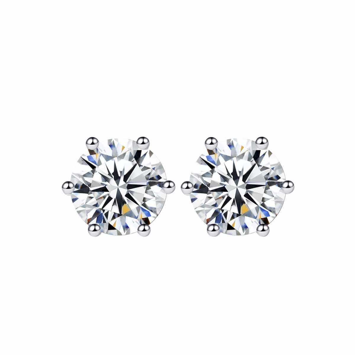 White Gold 2 Carats Round Moissanite Six Prong Solitaire Stud Earrings