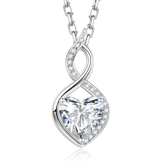 1ct/2ct Moissanite Heart Pendant Necklaces for Women, 925 Sterling Silver Imitation Diamond Moissanite Infinity Heart Necklace, Ideal Birthday Anniversary Jewelry Gifts for Mom Wife Her