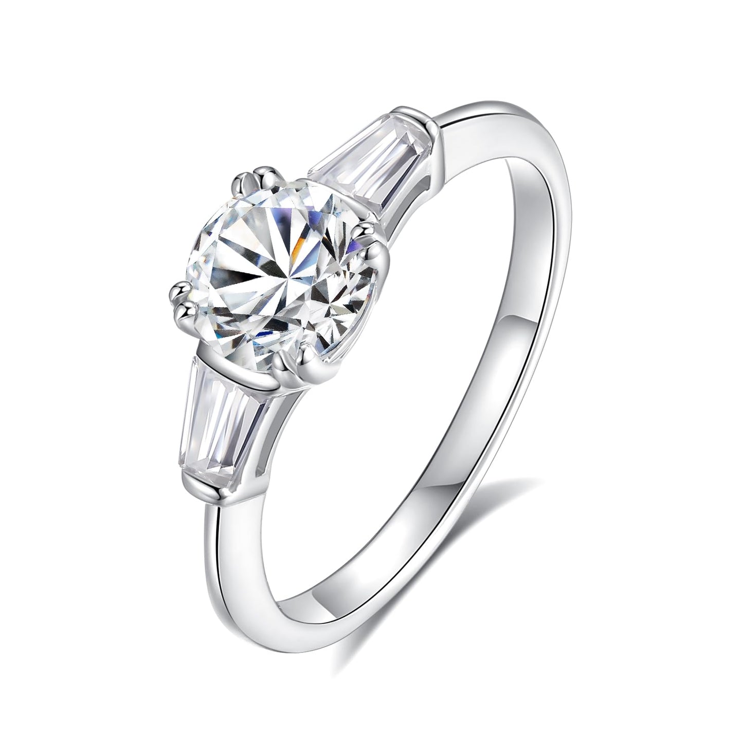 6.5MM Main Stone 1ct Sterling Silver Moissanite Solitaire Engagement Ring