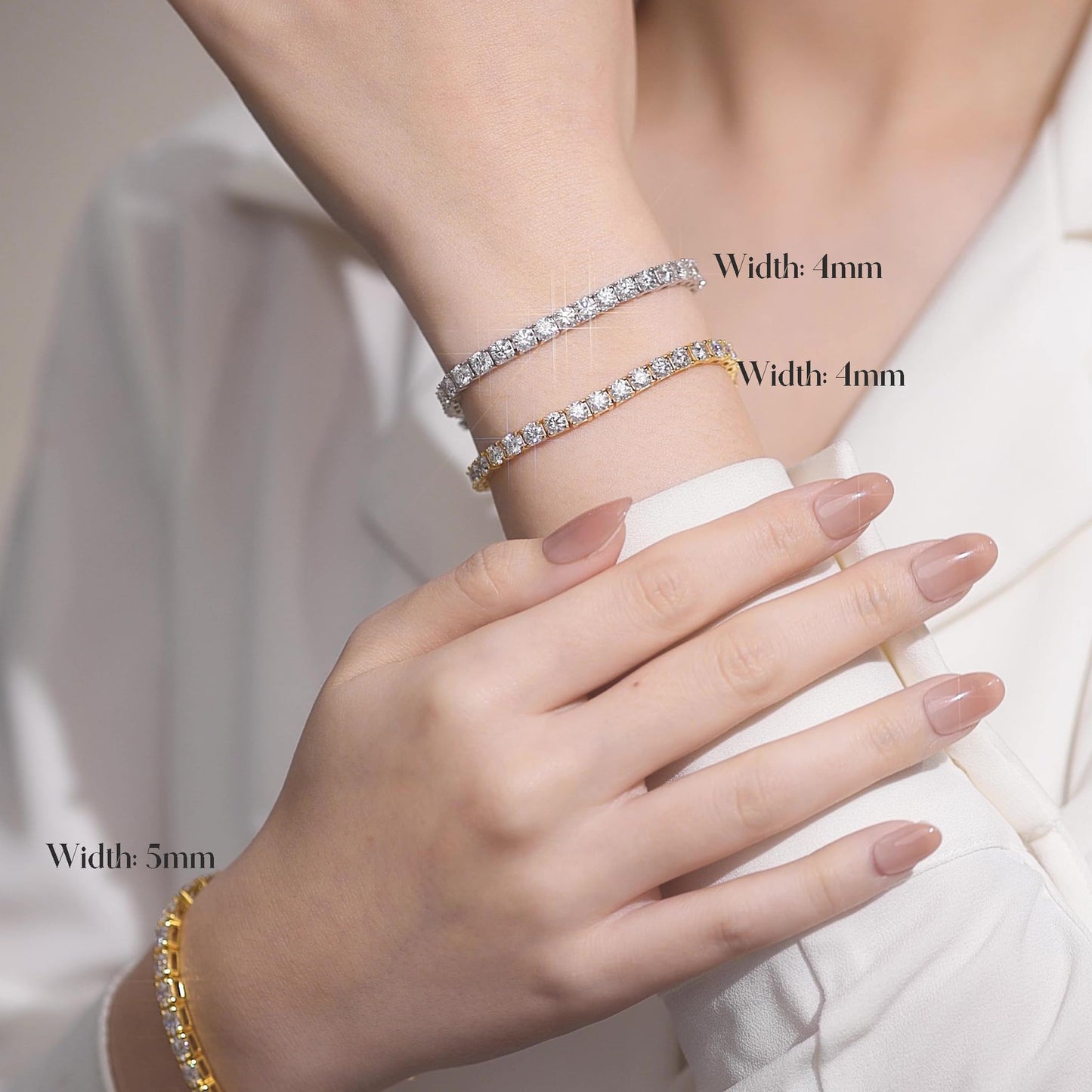 スターリングシルバー 3mm イエローゴールド モアッサナイト テニスブレスレット