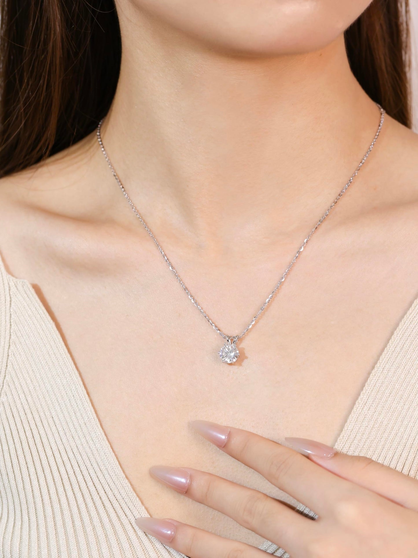 1-4 CT Round Pendant Sterling Silver Solitaire Moissanite Necklace