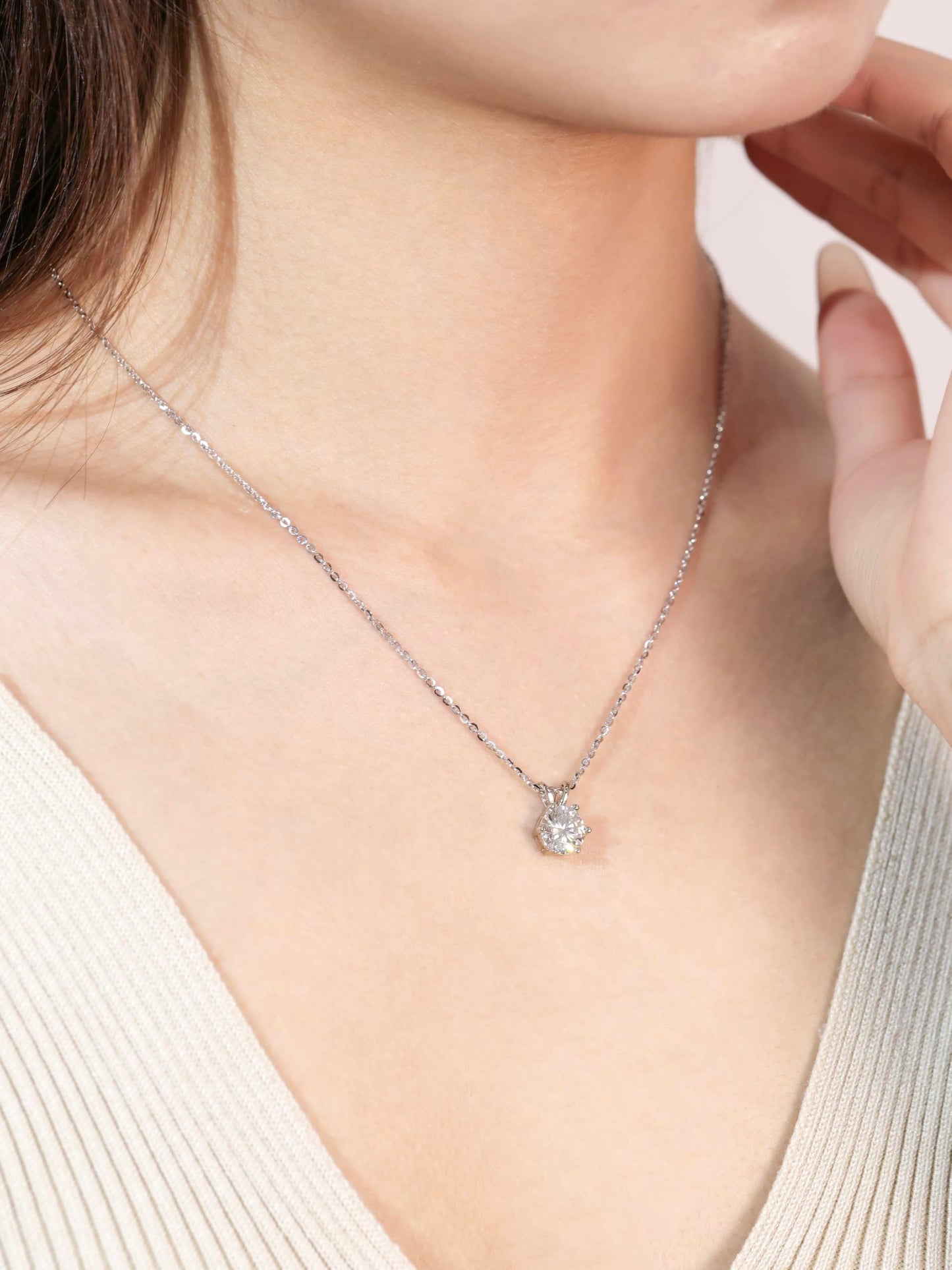 1-4 CT Round Pendant Sterling Silver Solitaire Moissanite Necklace