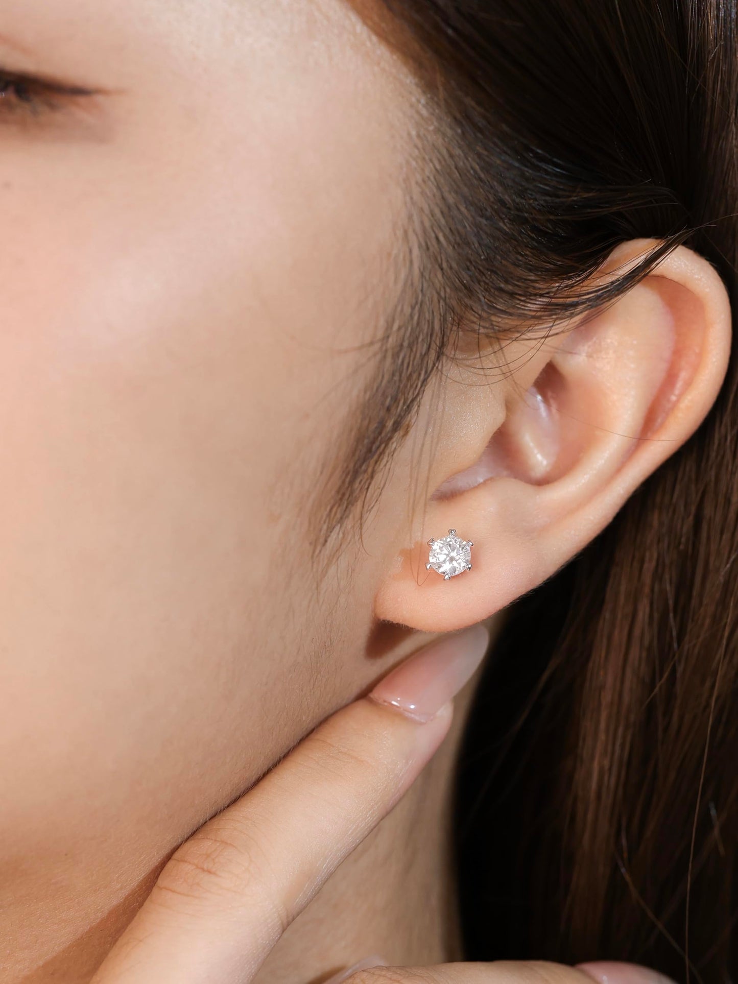 14K White/Yellow Gold Plated Sterling Silver 6 Prong Moissanite Stud Earrings