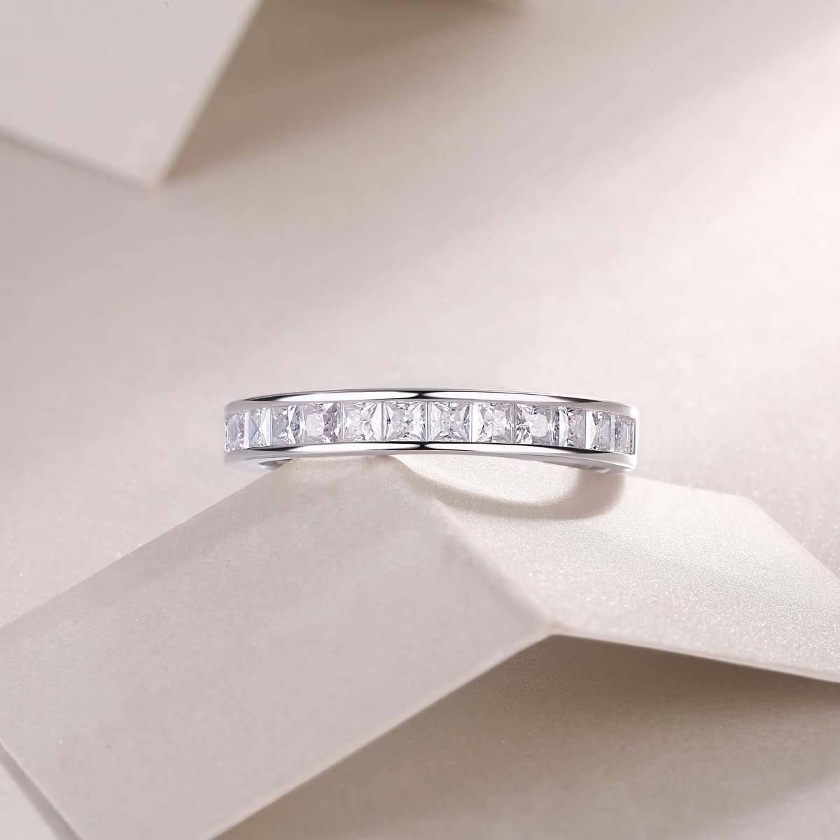 3mm Sterling Silver Full Eternity Moissanite Wedding Band Ring